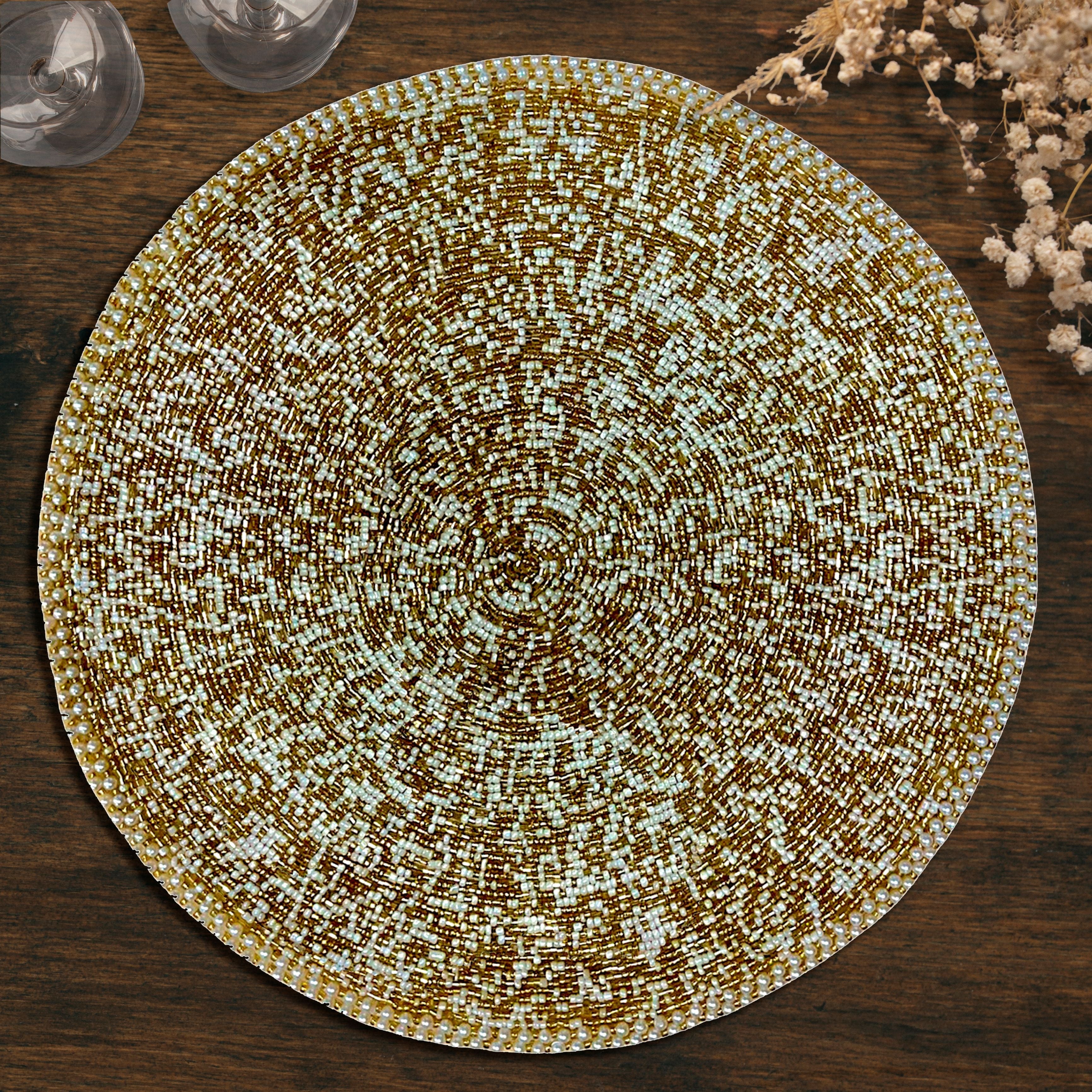 Fortner Grace – Beaded Placemats, The Fortner Collection Elegant Decorative Dining Table Décor 14 inch