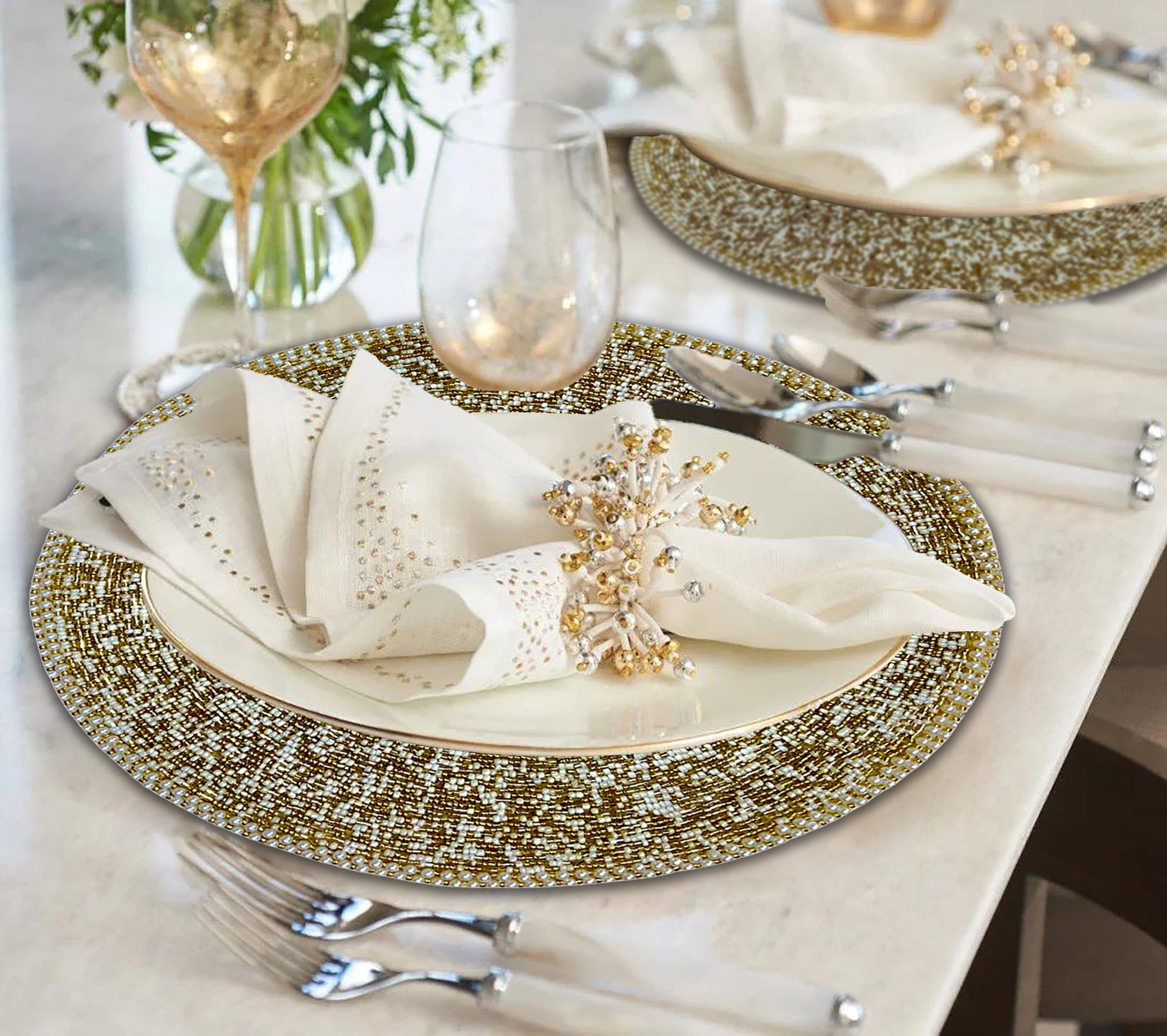 Fortner Grace – Beaded Placemats, The Fortner Collection Elegant Decorative Dining Table Décor 14 inch