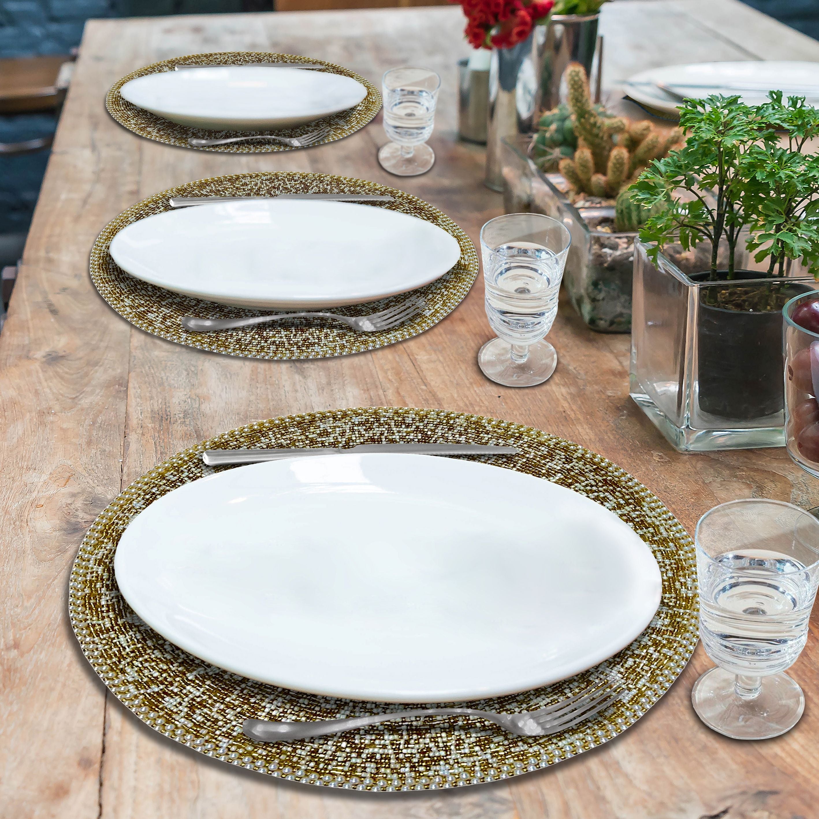 Fortner Grace – Beaded Placemats, The Fortner Collection Elegant Decorative Dining Table Décor 14 inch