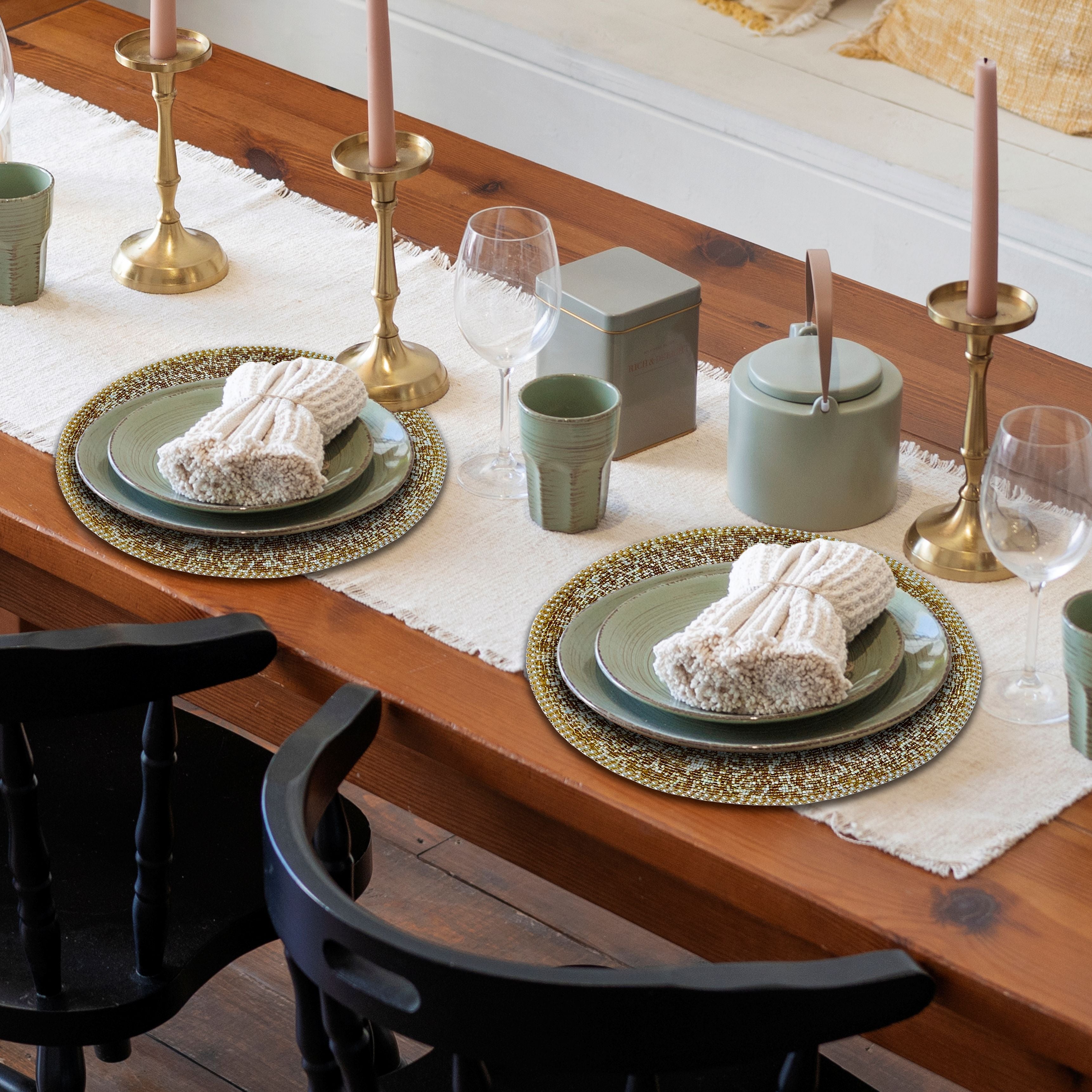 Fortner Grace – Beaded Placemats, The Fortner Collection Elegant Decorative Dining Table Décor 14 inch