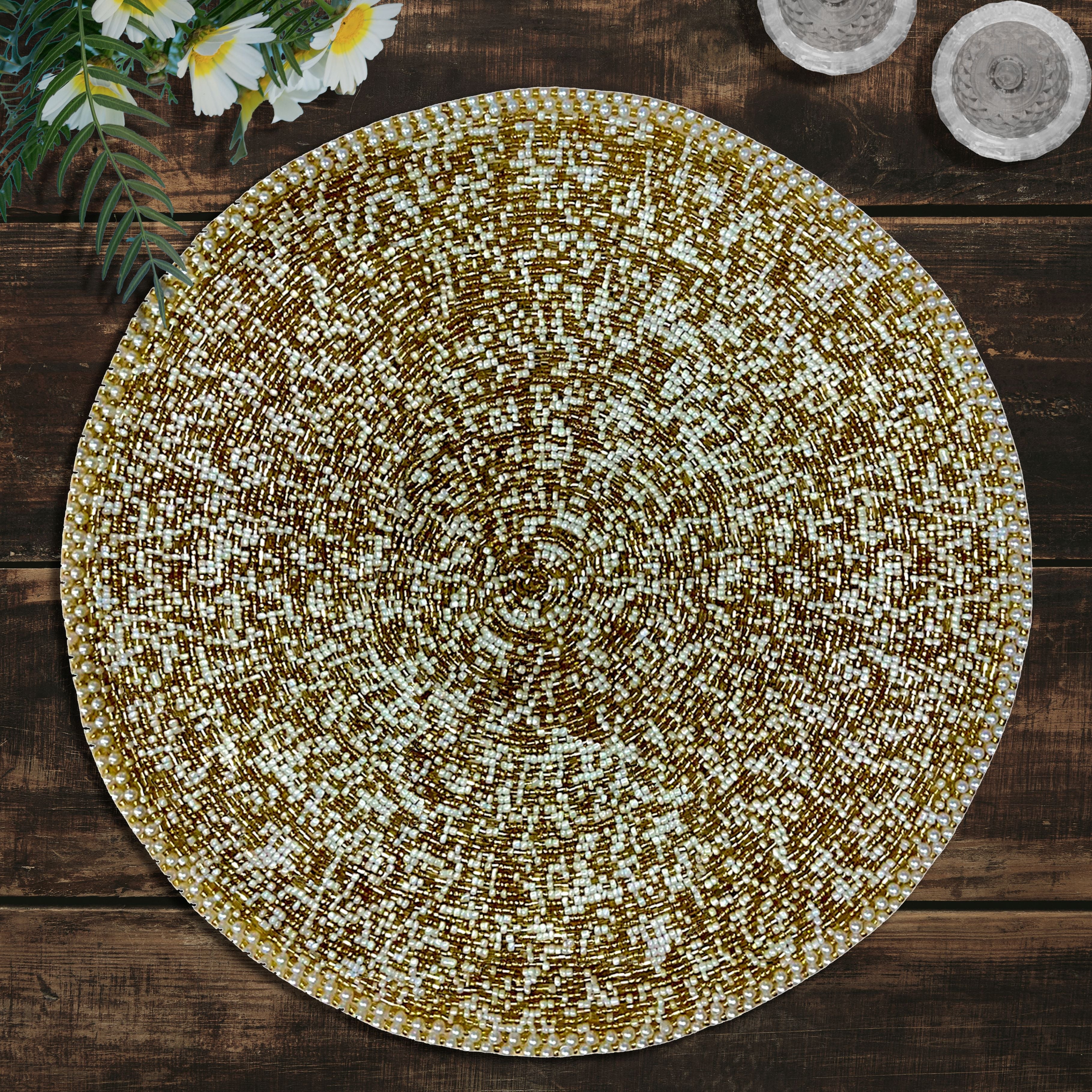 Fortner Grace – Beaded Placemats, The Fortner Collection Elegant Decorative Dining Table Décor 14 inch