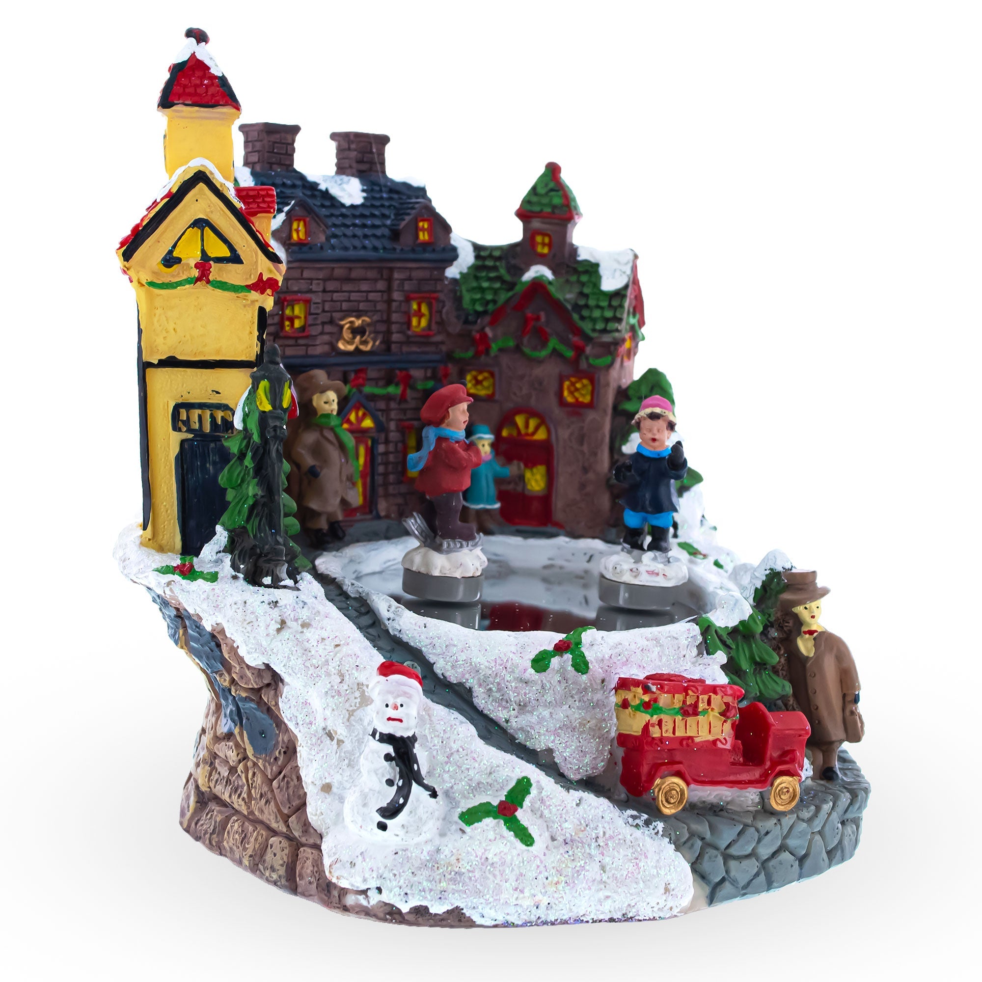 Animated Winter Village Skating Christmas Figurine - Rotating Town Music Box