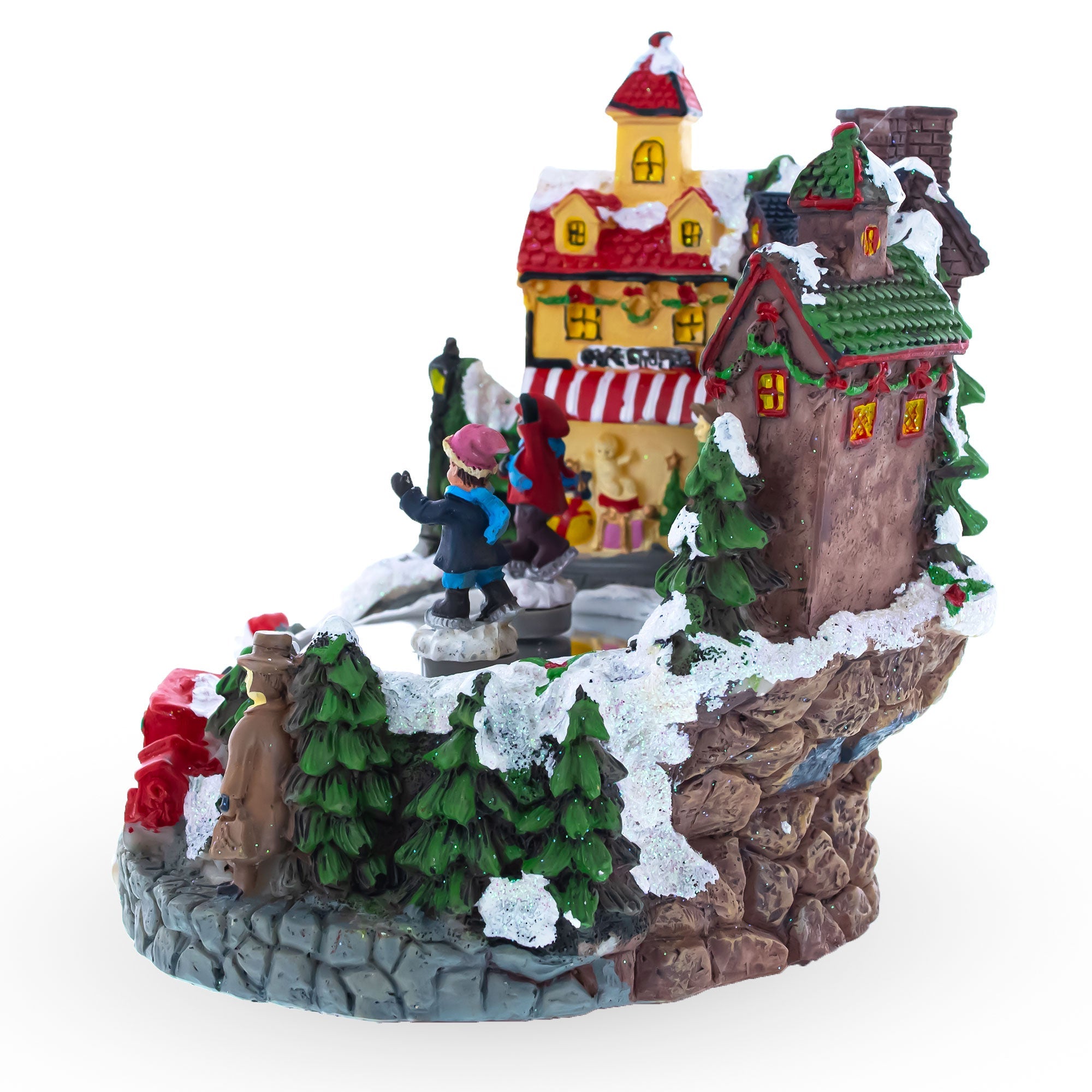 Animated Winter Village Skating Christmas Figurine - Rotating Town Music Box