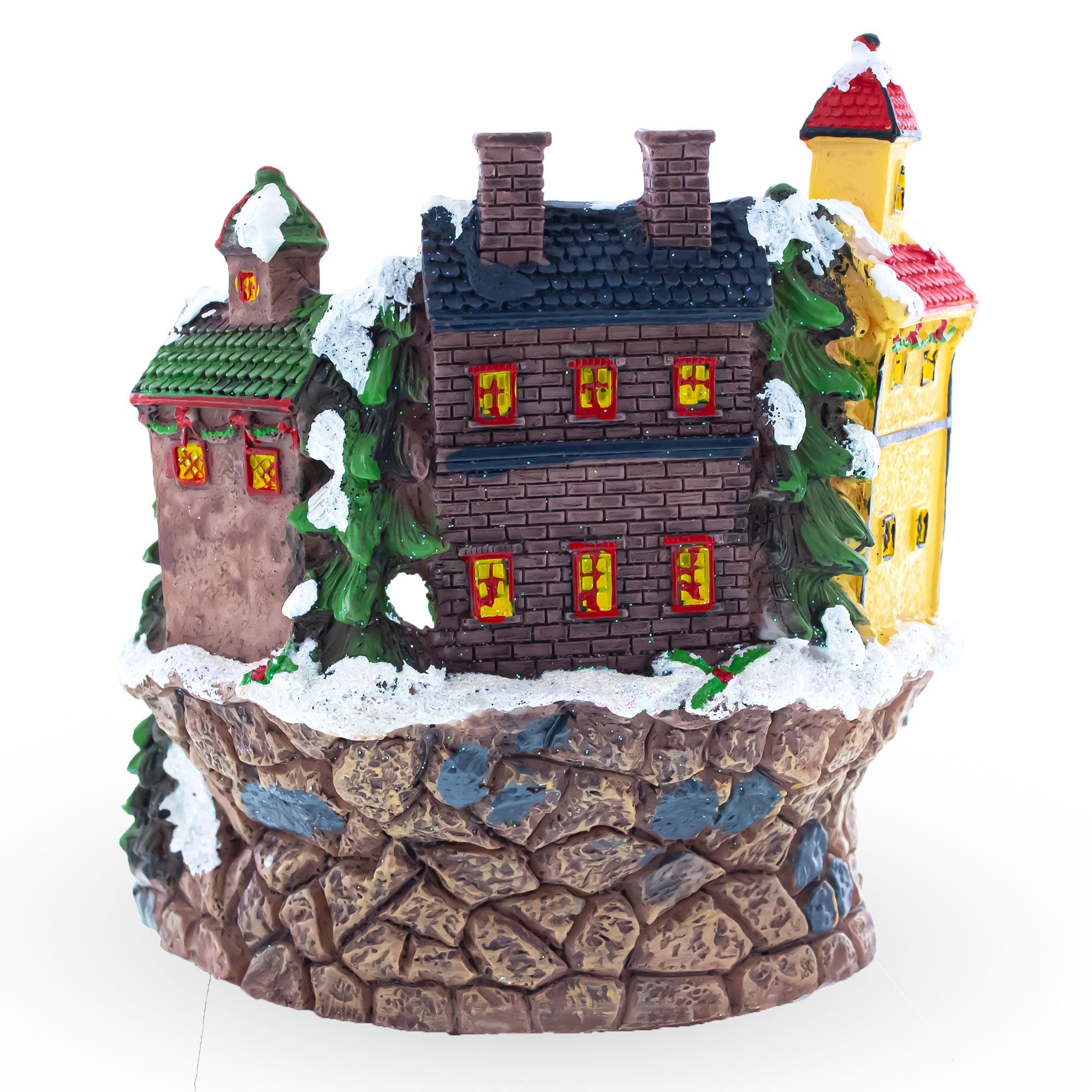 Animated Winter Village Skating Christmas Figurine - Rotating Town Music Box