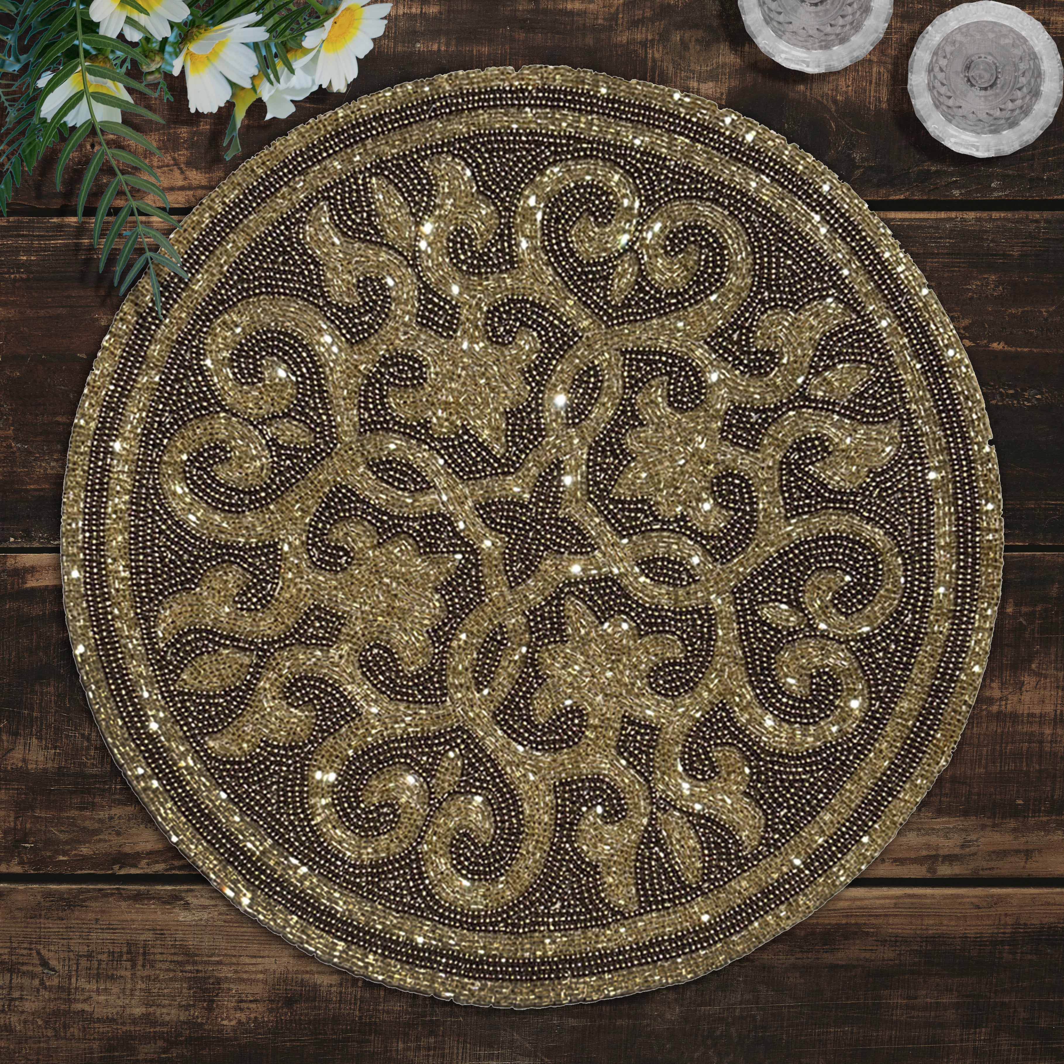 Jolin Grace – Beaded Placemats, The Jolin Collection Elegant Decorative Dining Table Décor 14 inch