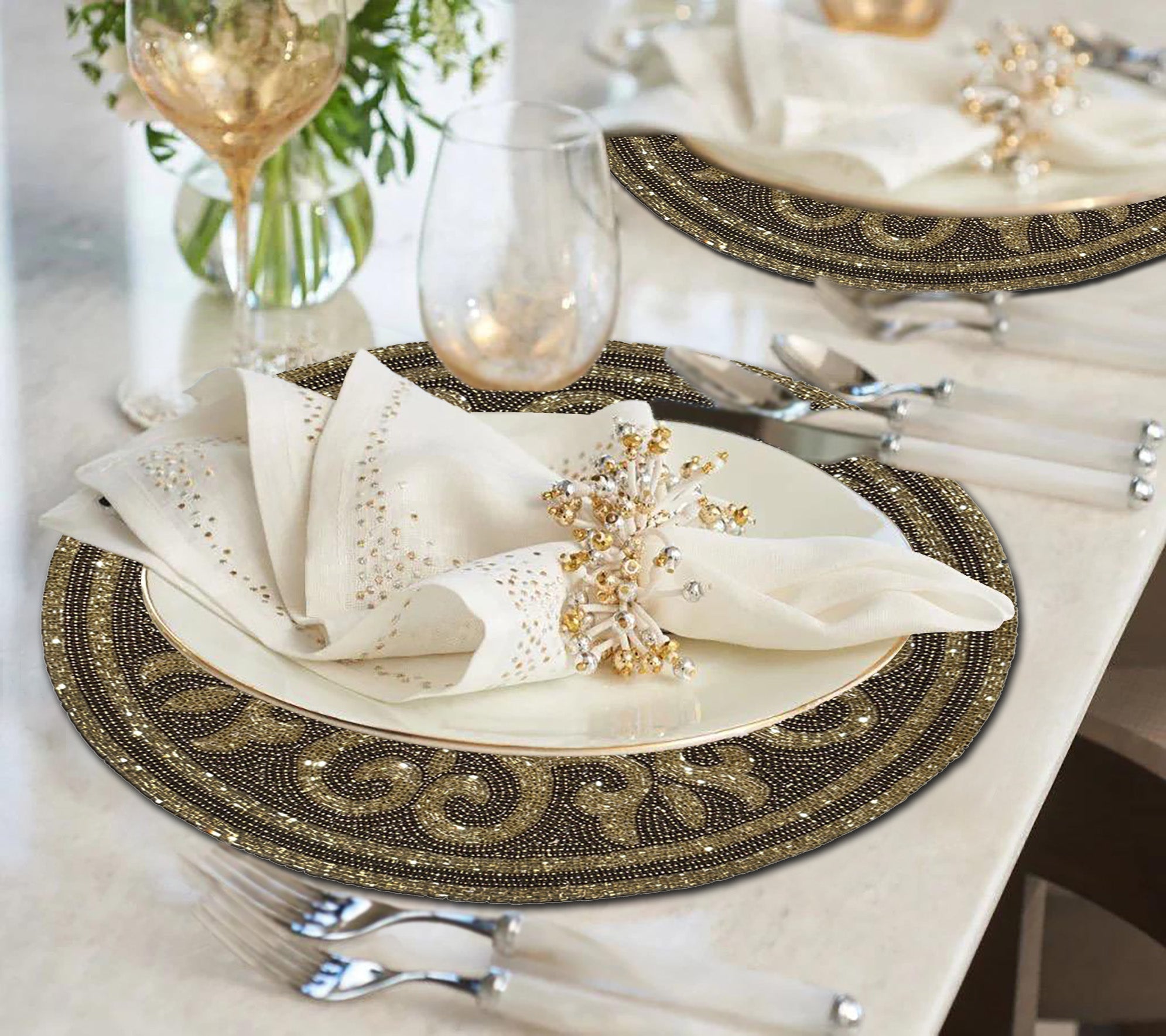 Jolin Grace – Beaded Placemats, The Jolin Collection Elegant Decorative Dining Table Décor 14 inch
