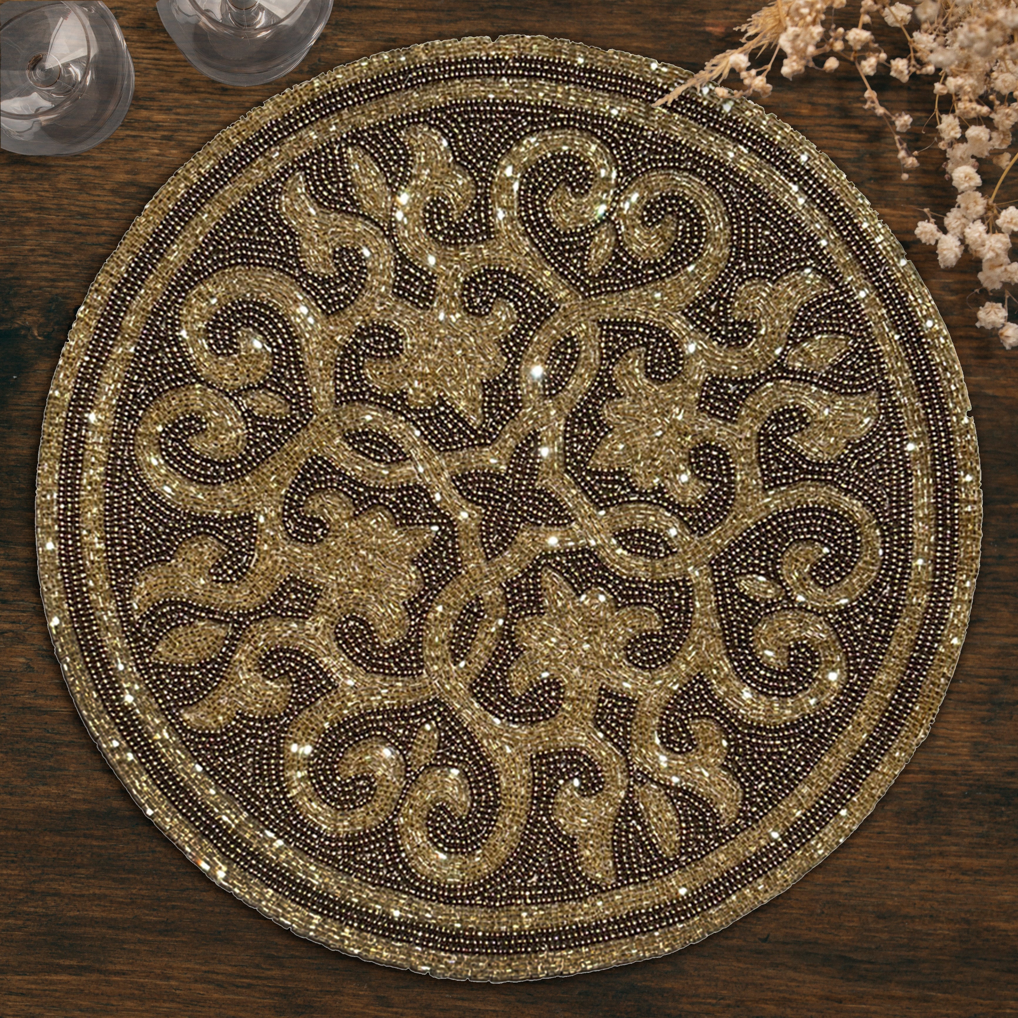 Jolin Grace – Beaded Placemats, The Jolin Collection Elegant Decorative Dining Table Décor 14 inch