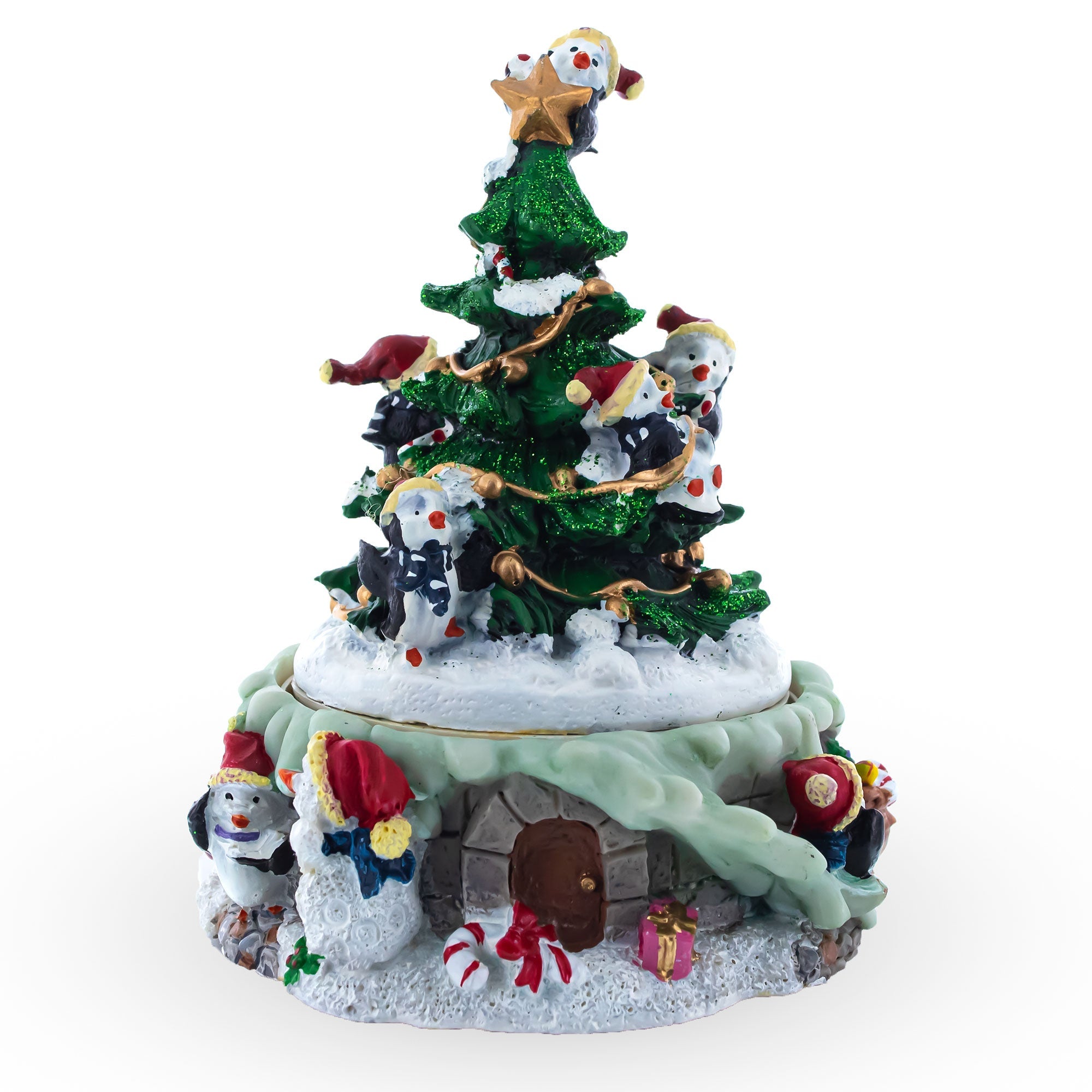 Animated Musical Penguin Christmas Tree Figurine - Rotating Music Box