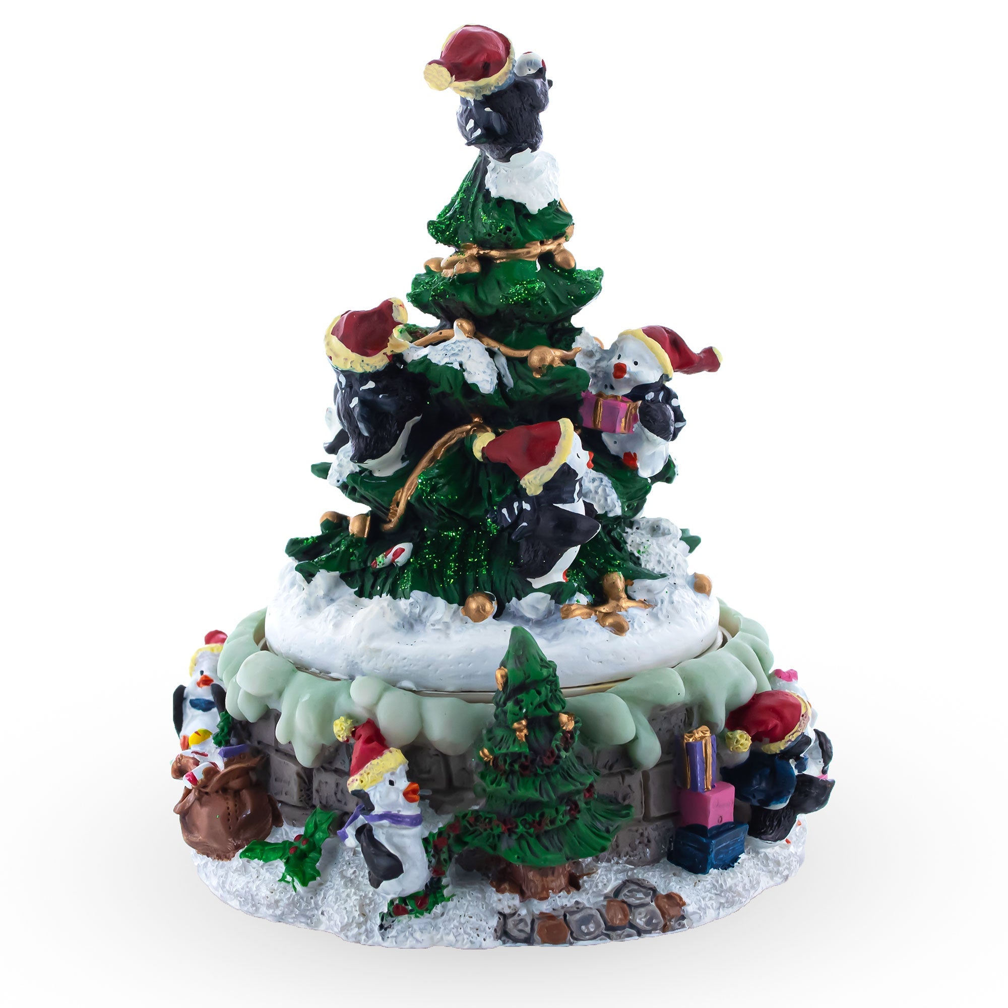Animated Musical Penguin Christmas Tree Figurine - Rotating Music Box