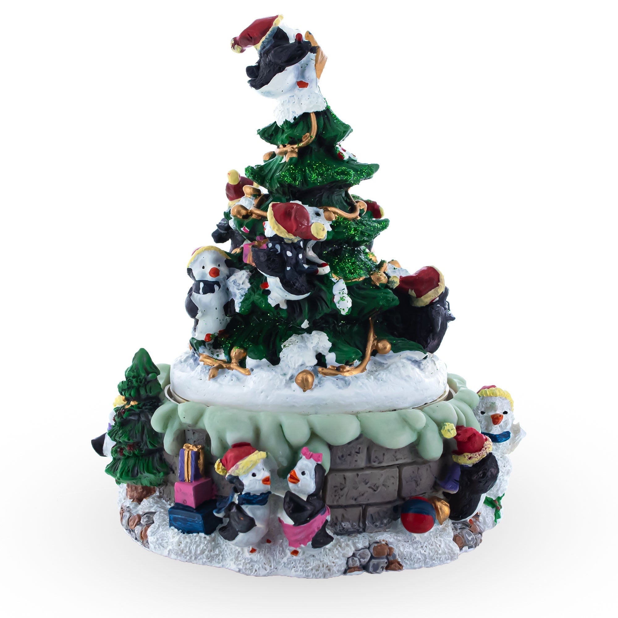 Animated Musical Penguin Christmas Tree Figurine - Rotating Music Box