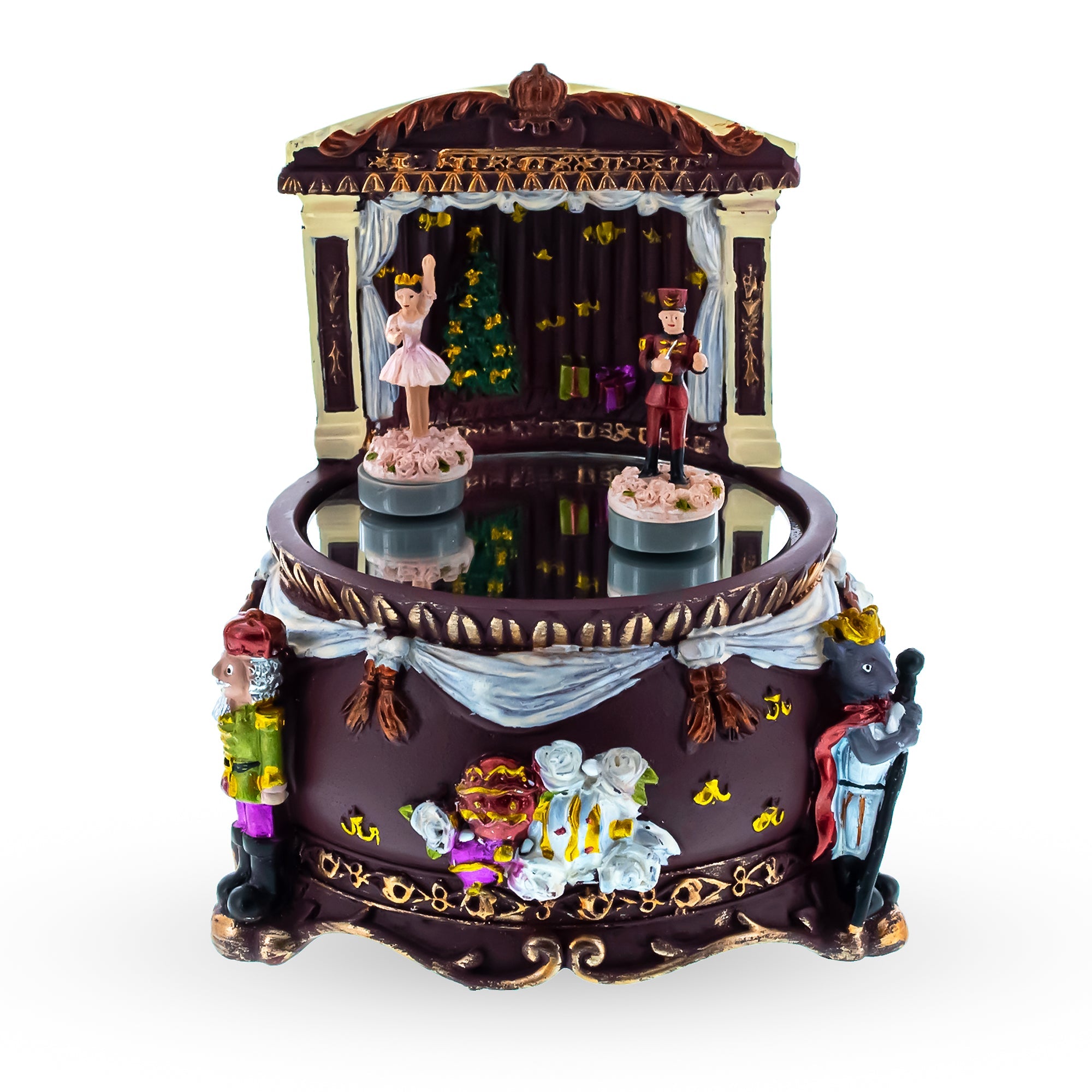Animated Nutcracker Theatre Figurine - Rotating Ballerina Mirror Music Box