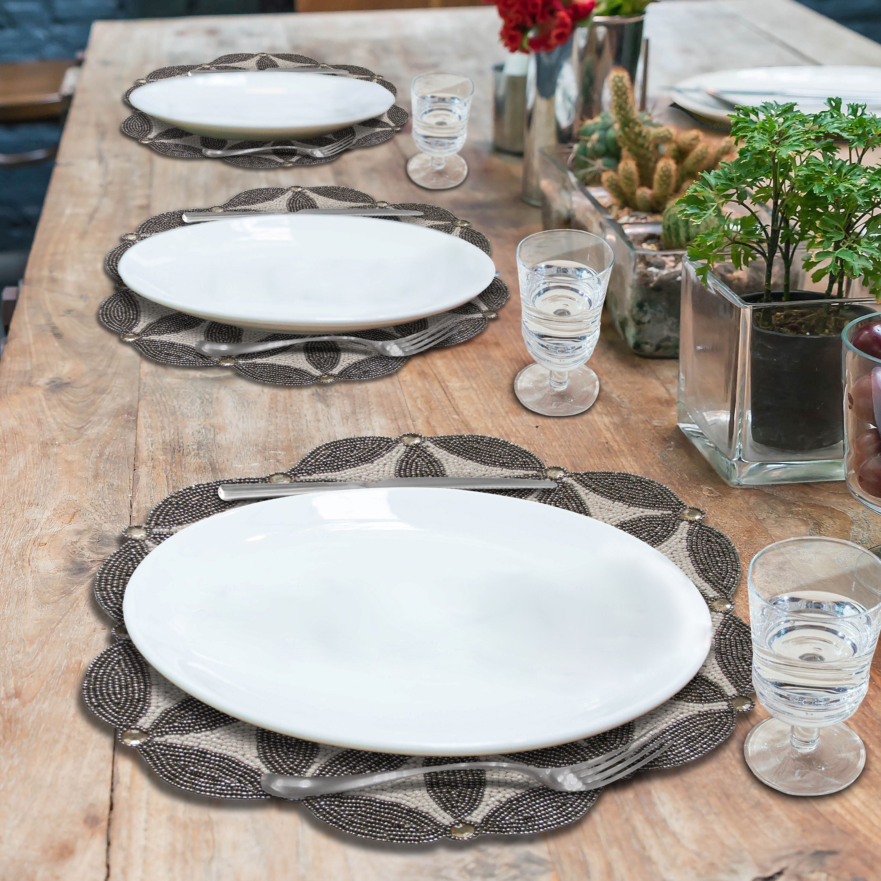 The Naughton Beaded Placemats – Luxurious Decorative Dining Table Décor 14 inch