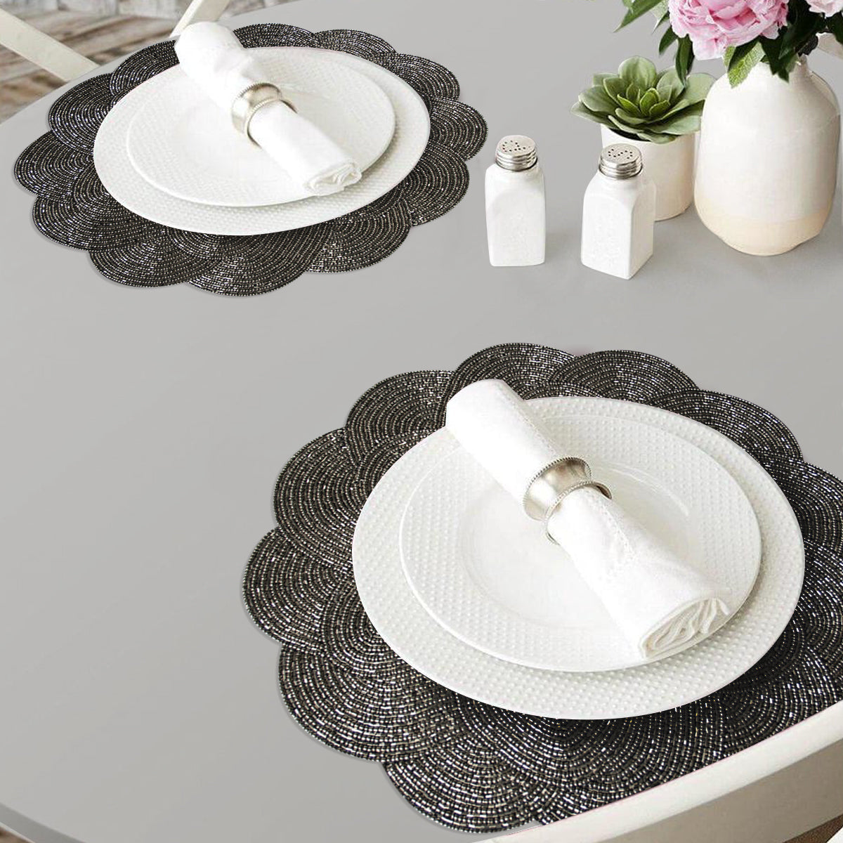 Jovie Bloom Beaded Placemats - Decorative Dining Table Décor 14 inch