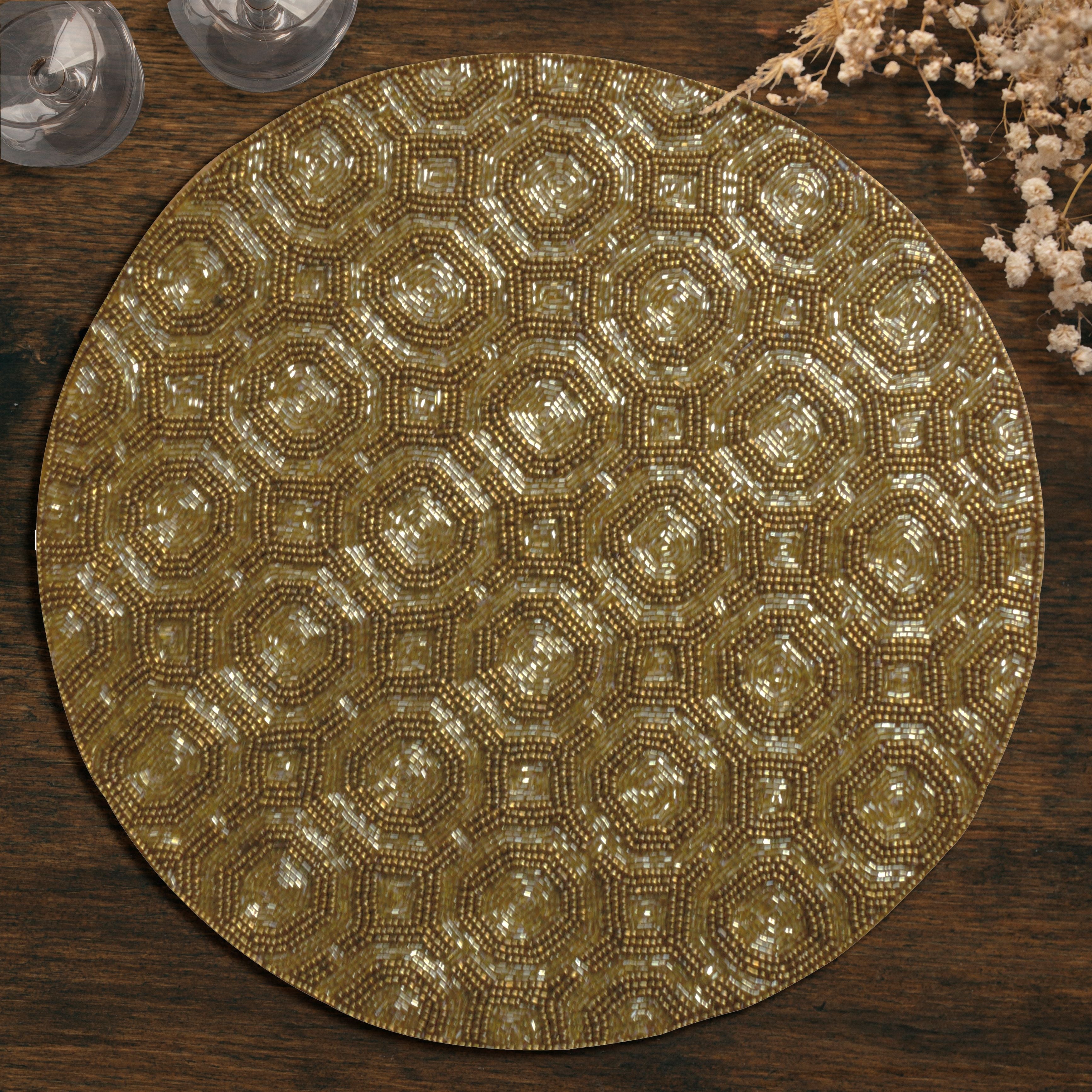 Darvin Grace Beaded Placemats - Elegant Decorative Dining Table Décor 14 inch