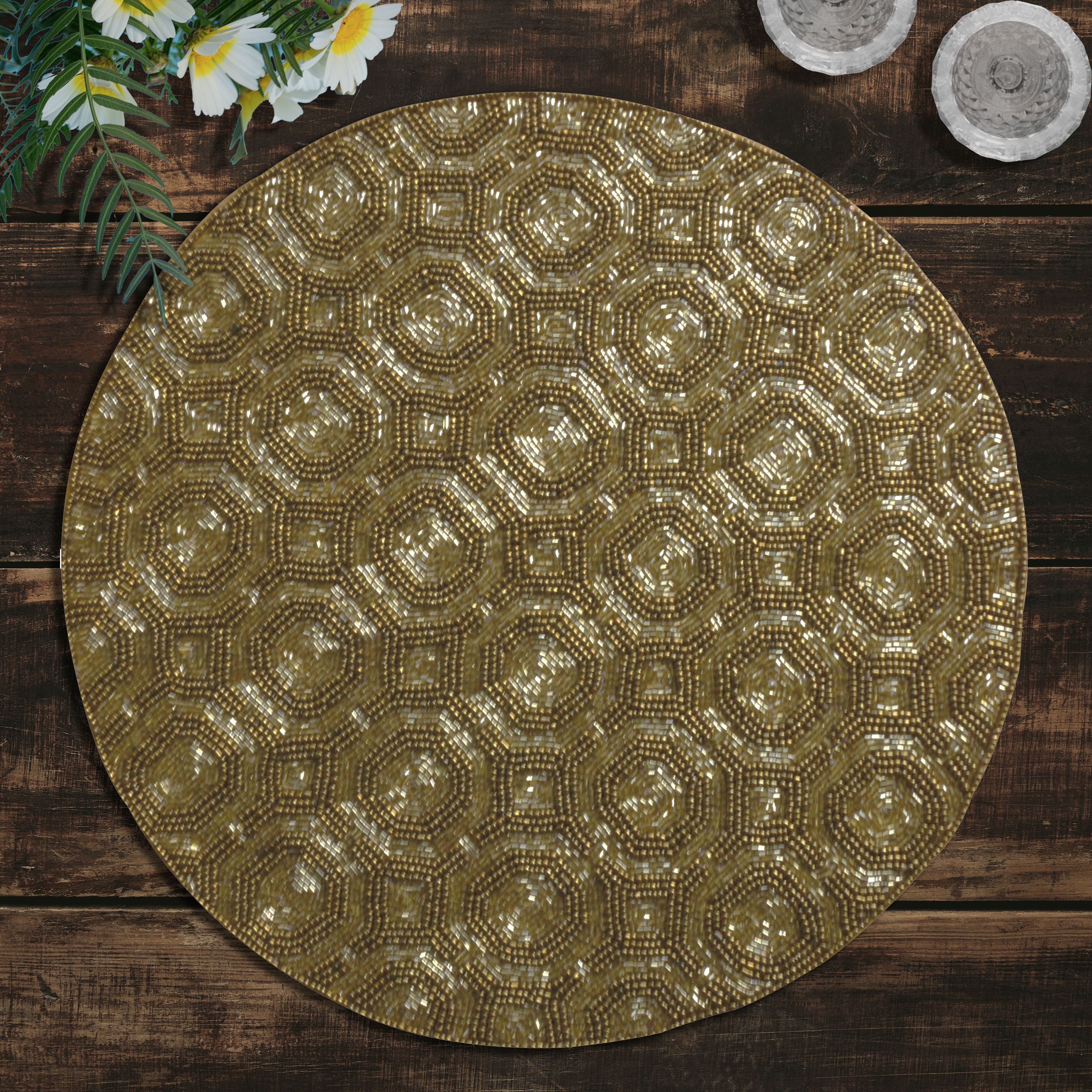 Darvin Grace Beaded Placemats - Elegant Decorative Dining Table Décor 14 inch