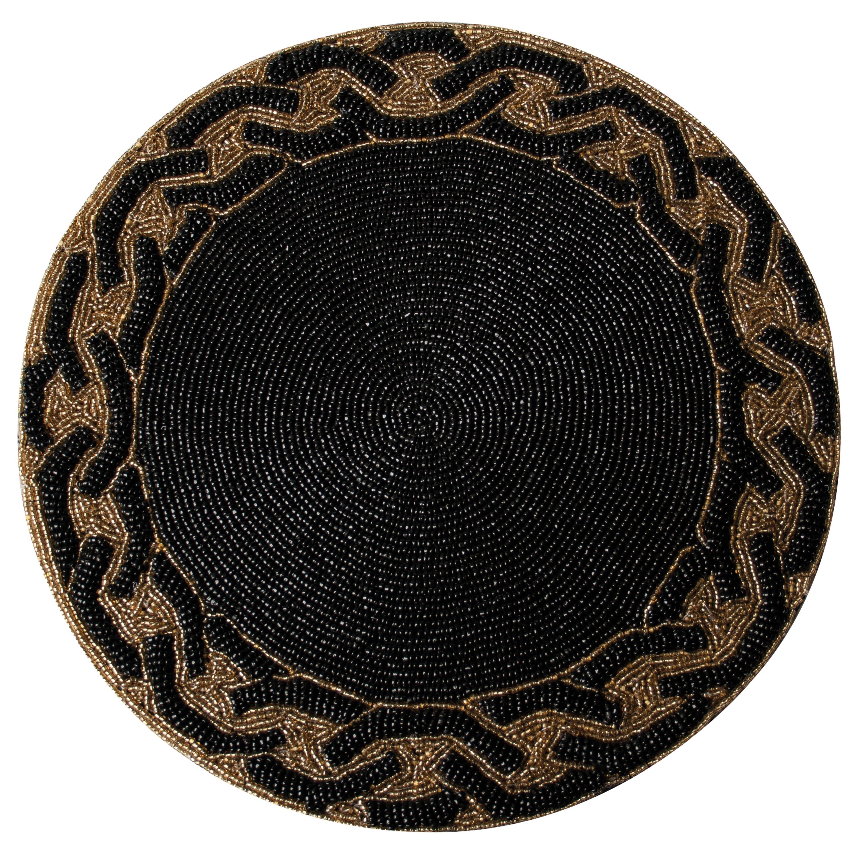 Round Beaded Placemats - 14" Heat-Resistant Table Mats in Black and Gold