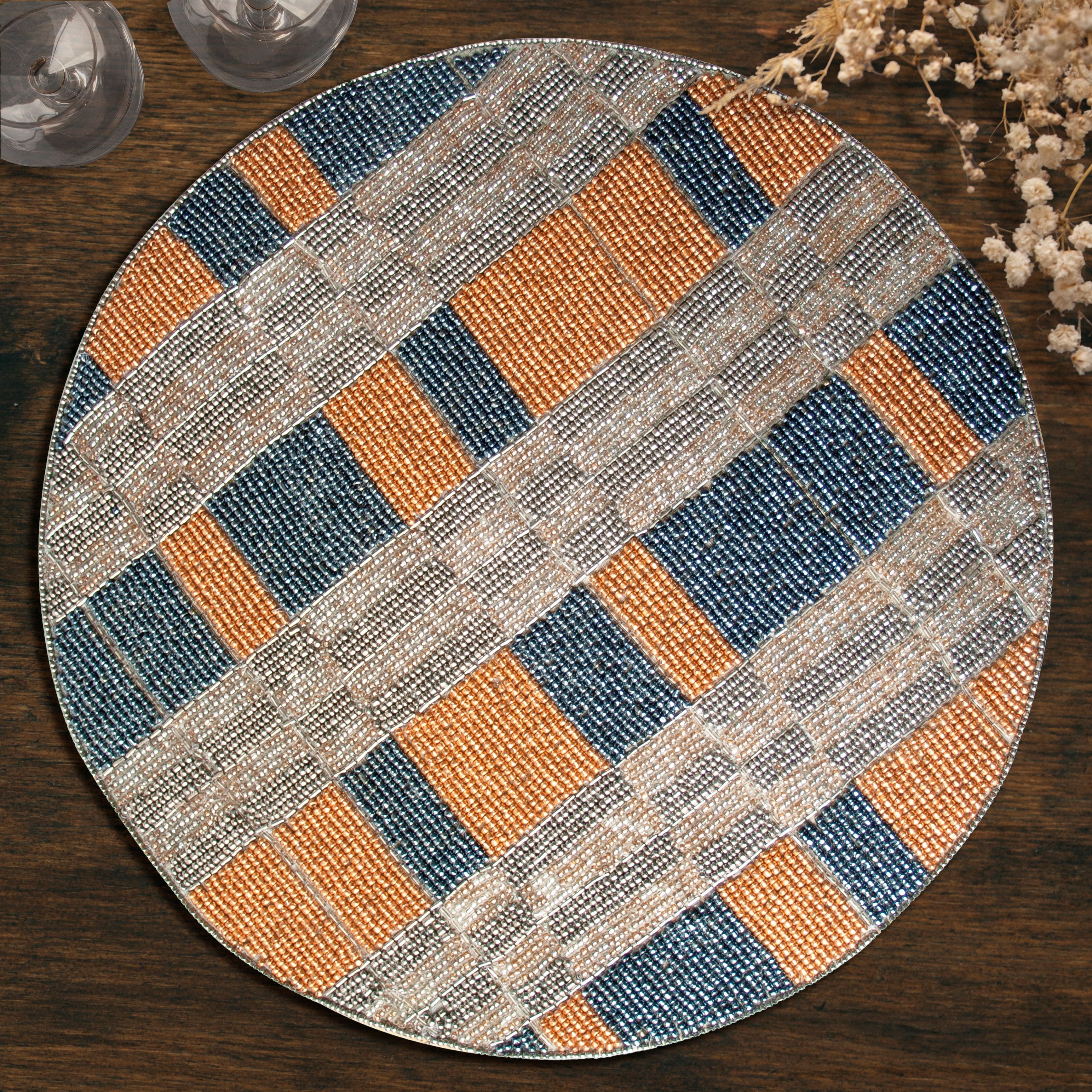 Luna Crest – Elegant Beaded Placemats, Luxurious Decorative Dining Table Décor 14 inch