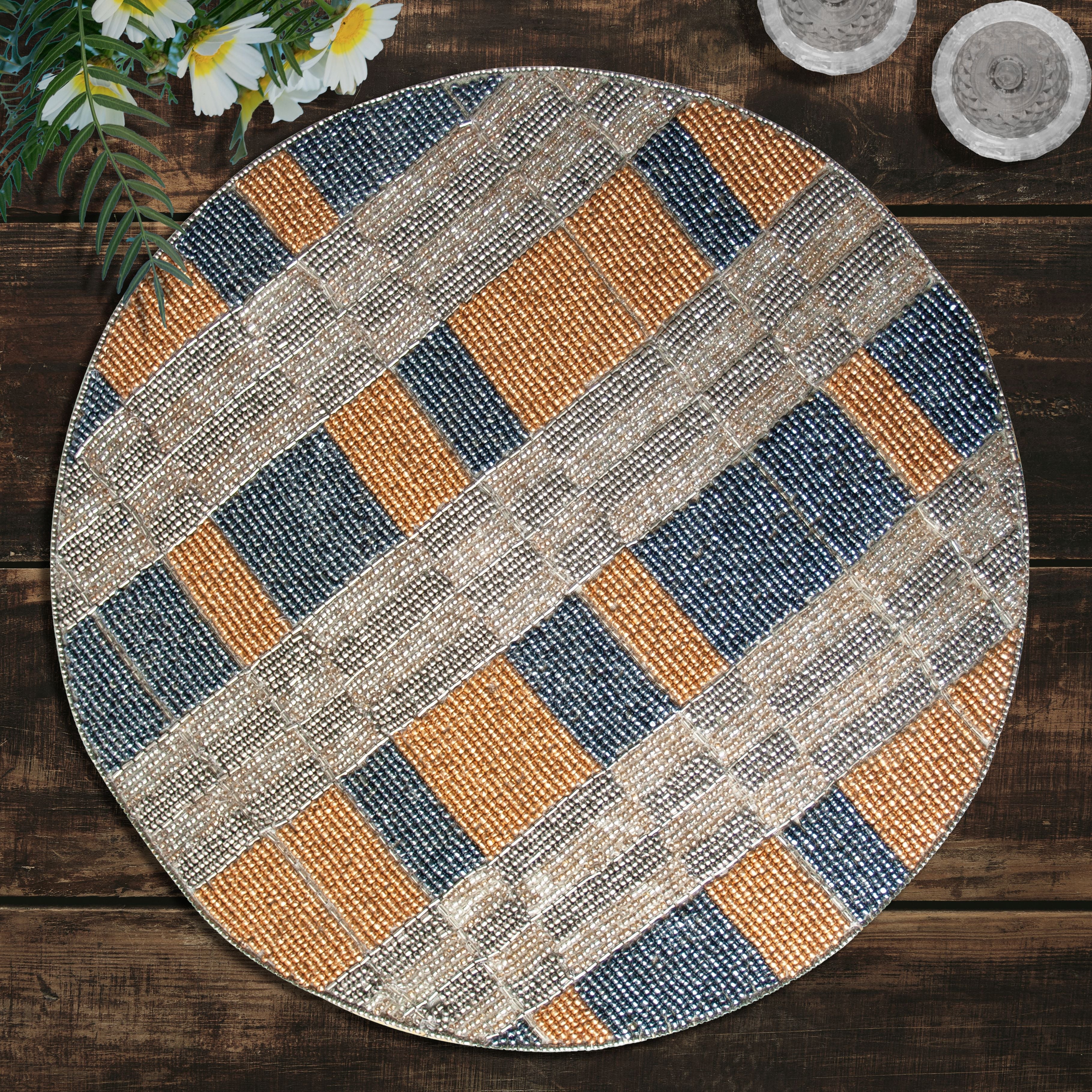 Luna Crest – Elegant Beaded Placemats, Luxurious Decorative Dining Table Décor 14 inch