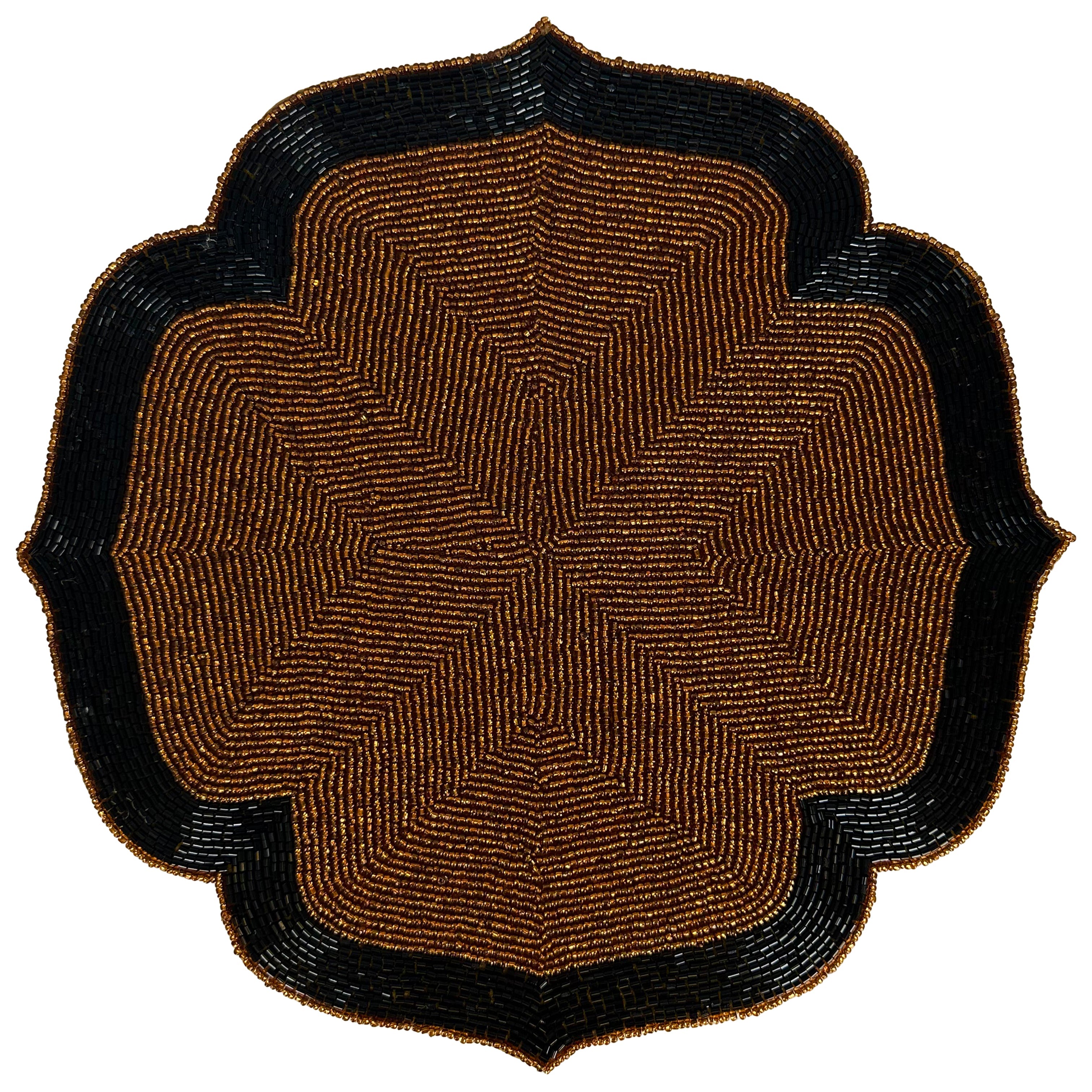 Chestnut Shadow – Beaded Placemats in Dark Brown and Black Artistic Heat-Resistant Dining Table Décor 14 inch