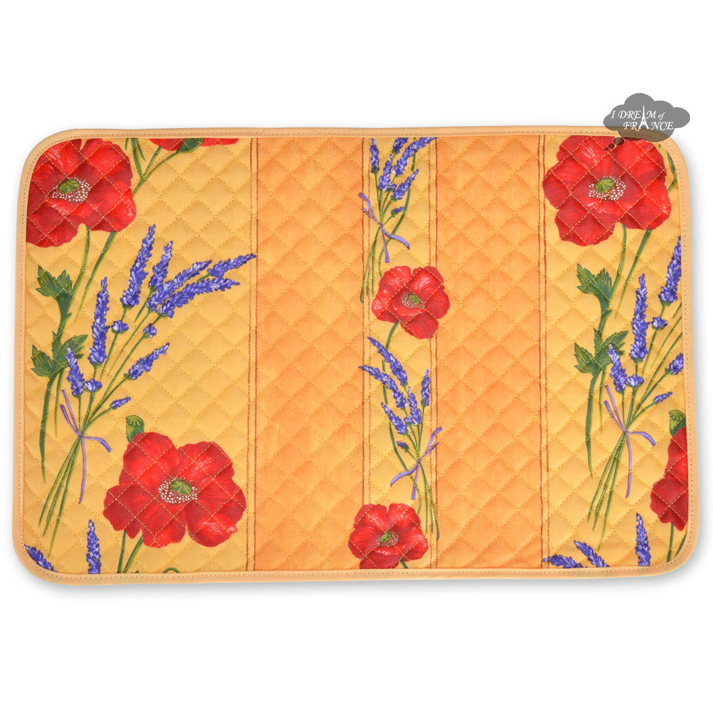 Poppies Yellow Cotton Quilted Placemats by Tissus Toselli
