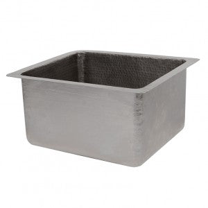 Premier Copper Products BREC16EN 16 in. Gourmet Rectangular Hammered Copper Bar & Prep Sink- Electroless Nickel
