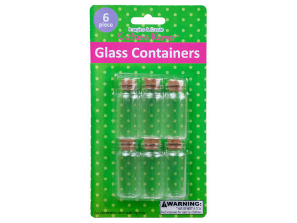 6 Pk Glass Containers W/Cork Stopper