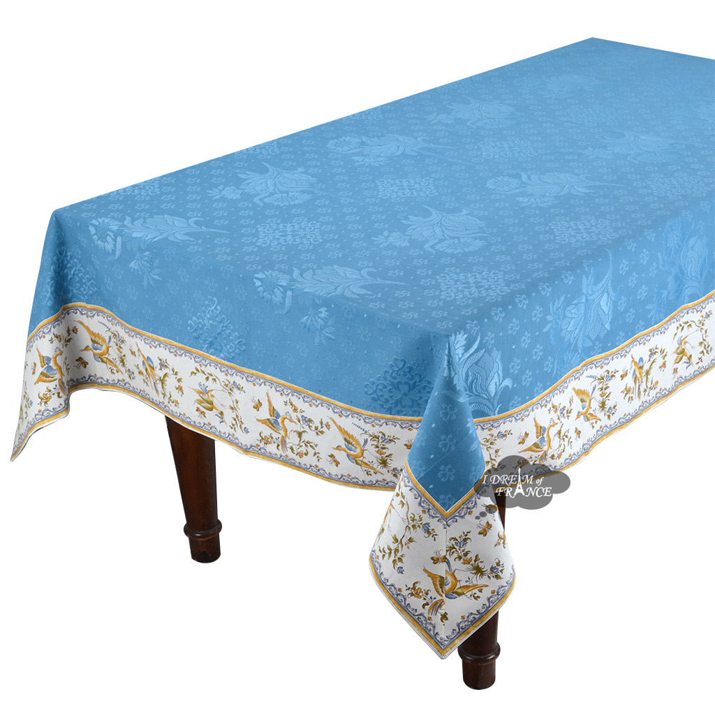 62x124" Rectangular Moustiers Blue Matelassé Tablecloth by Tissus Toselli