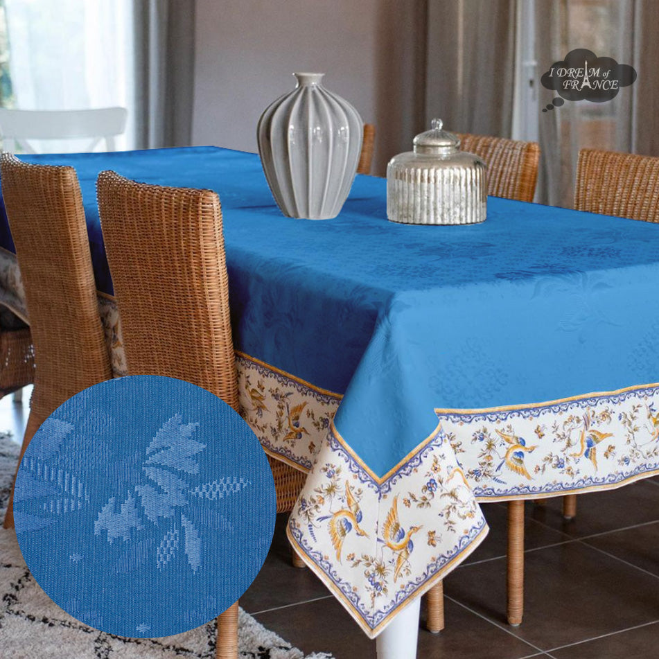 62x124" Rectangular Moustiers Blue Matelassé Tablecloth by Tissus Toselli