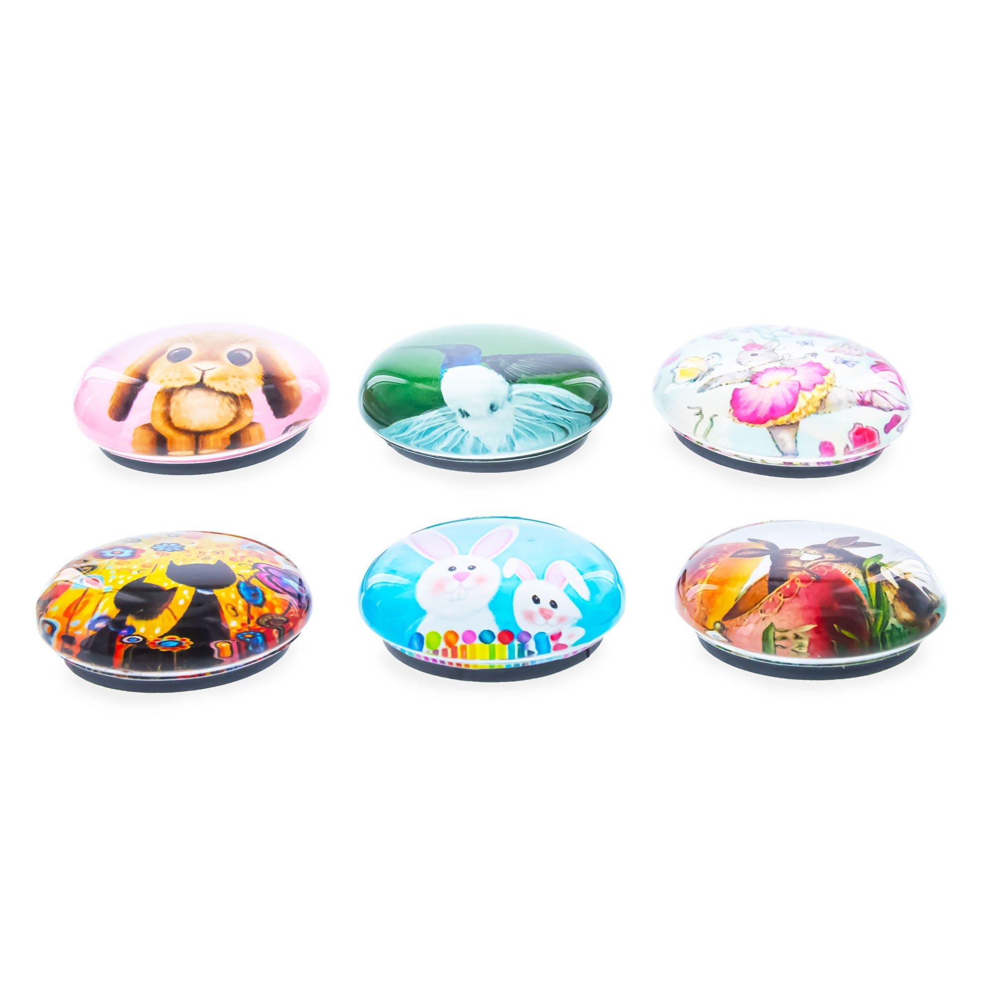 Set of 6 Bunnies, Hummingbird, Cats Easter Theme Fridge Magnets