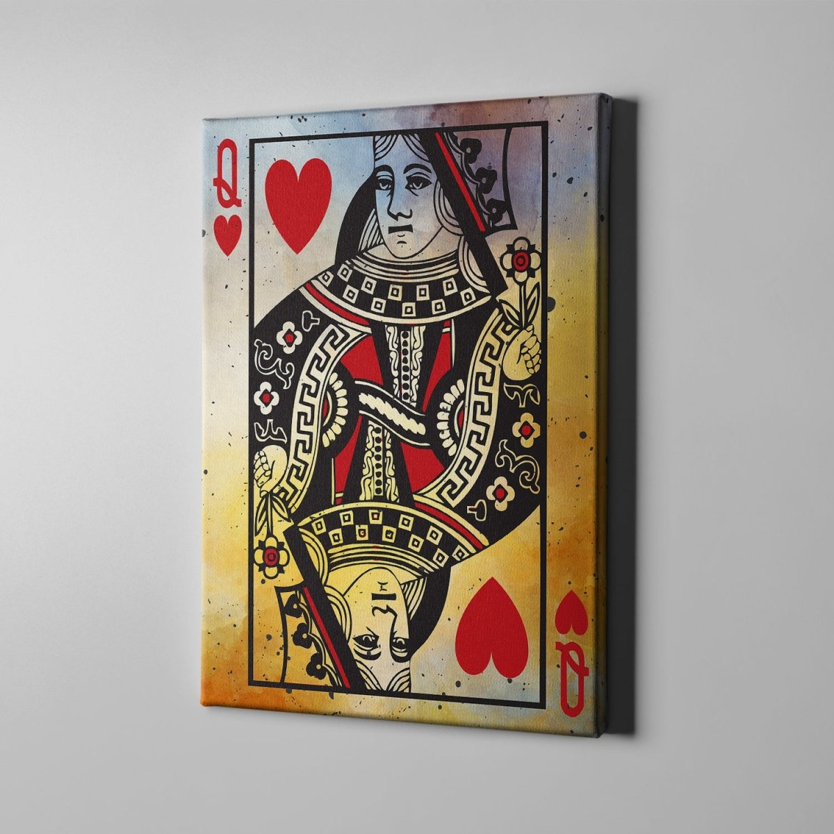 Queen Of Hearts Vintage Playing Card Framed Canvas Wall Art For Home Poker Room