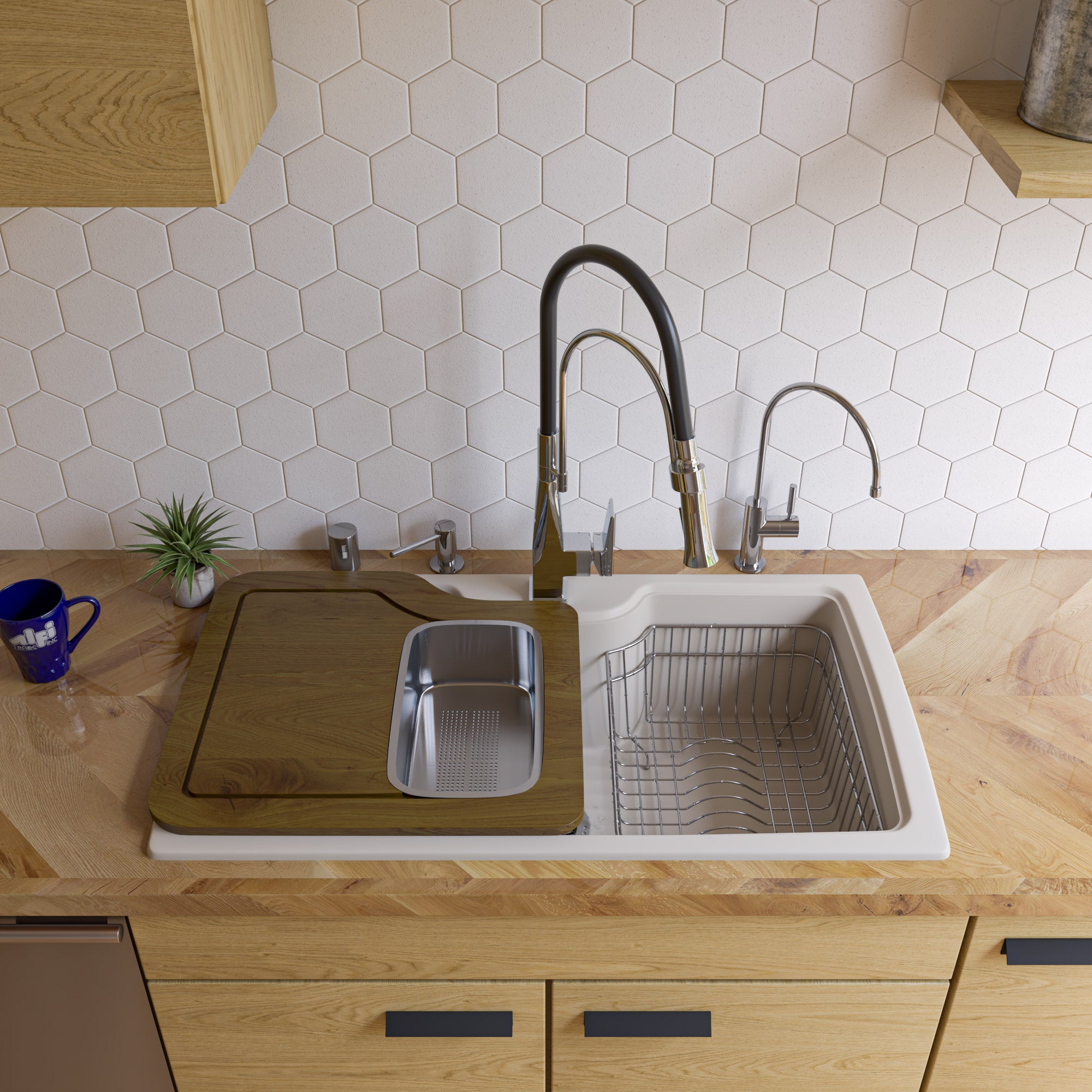 ALFI brand AB3520DI-B Biscuit 35'' Drop-In Single Bowl Granite Composite Kitchen Sink