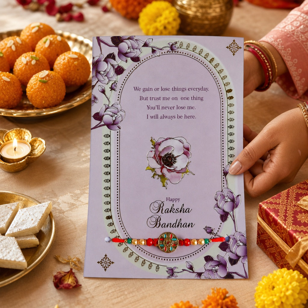 Premium Rakhi with Greeting Card | Gift Pack for Brother, Bhai | Raksha Bandhan Traditional Rakhi Bracelet for Men