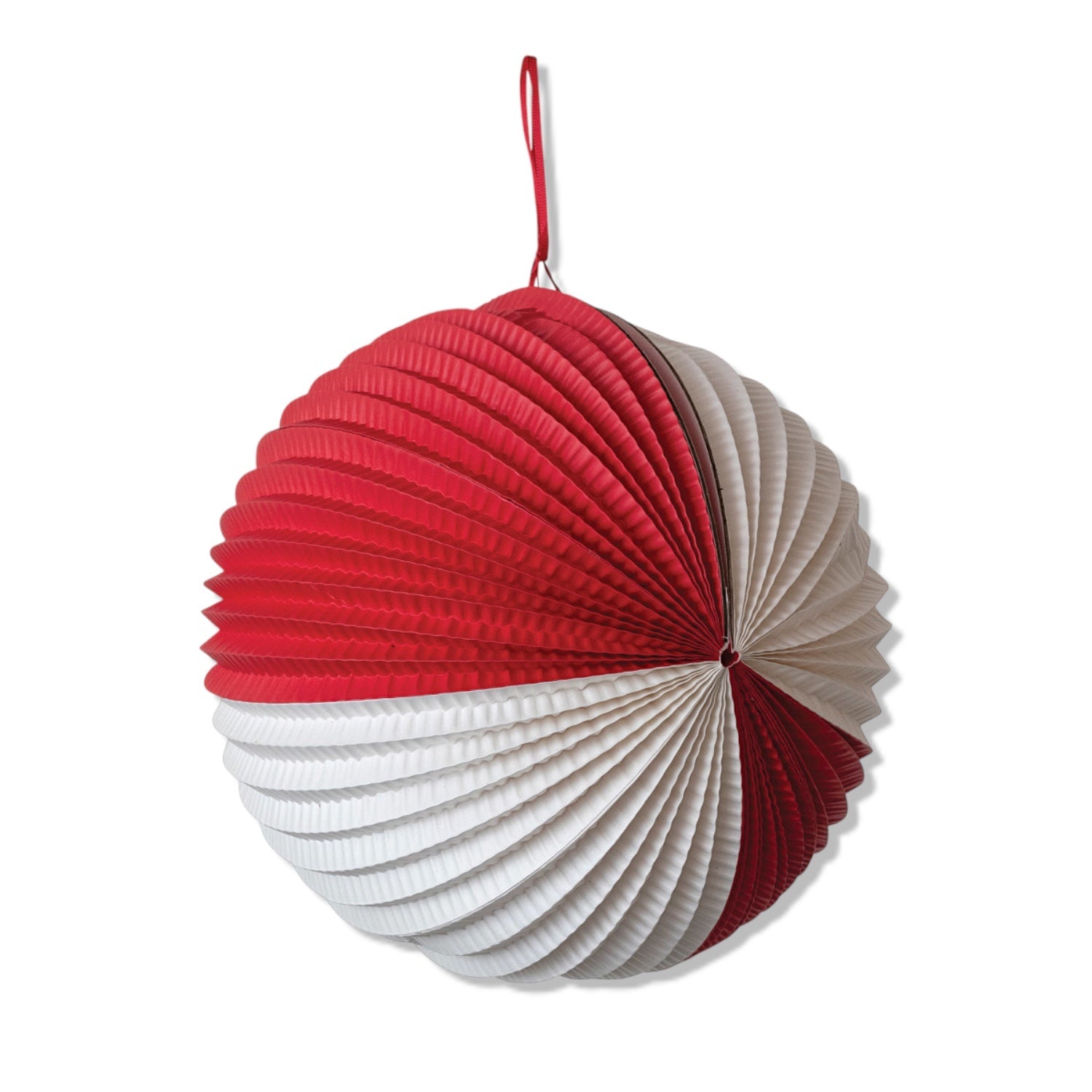 Red & White Pleated Paper Ball Ornament