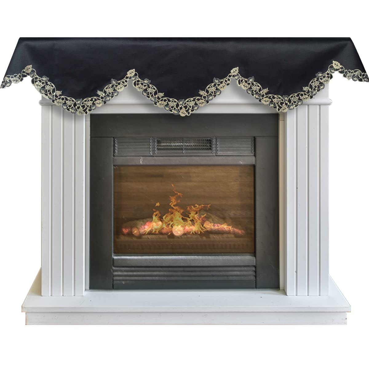 Midnight Gold – Black Gold Mantel Scarf, Tarantino Collection Decorative Home Accent 18*90 Inch
