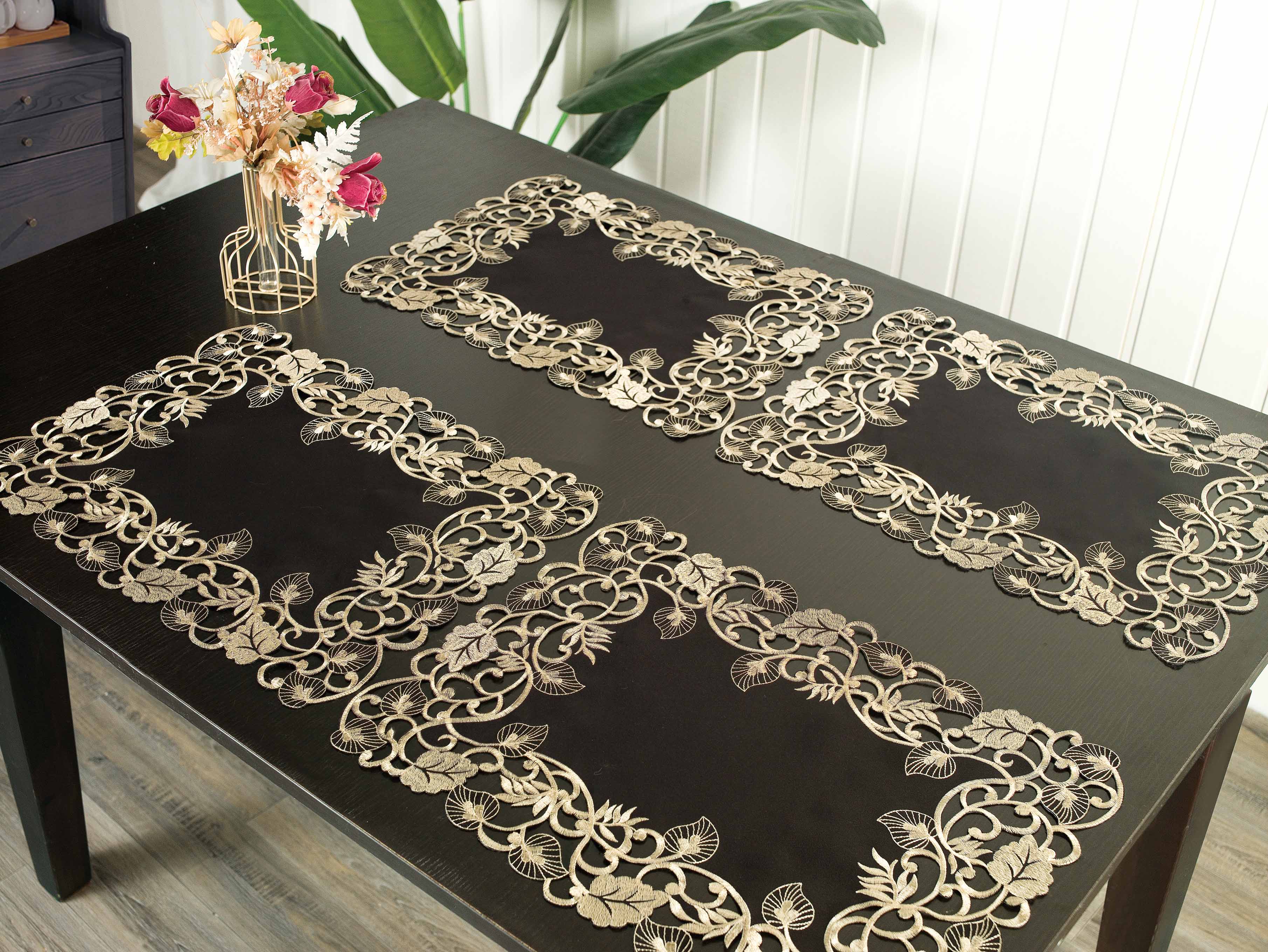 Midnight Gold – Black Gold Table Placemats, Tarantino Collection Elegant Dining Décor 12*18 inch