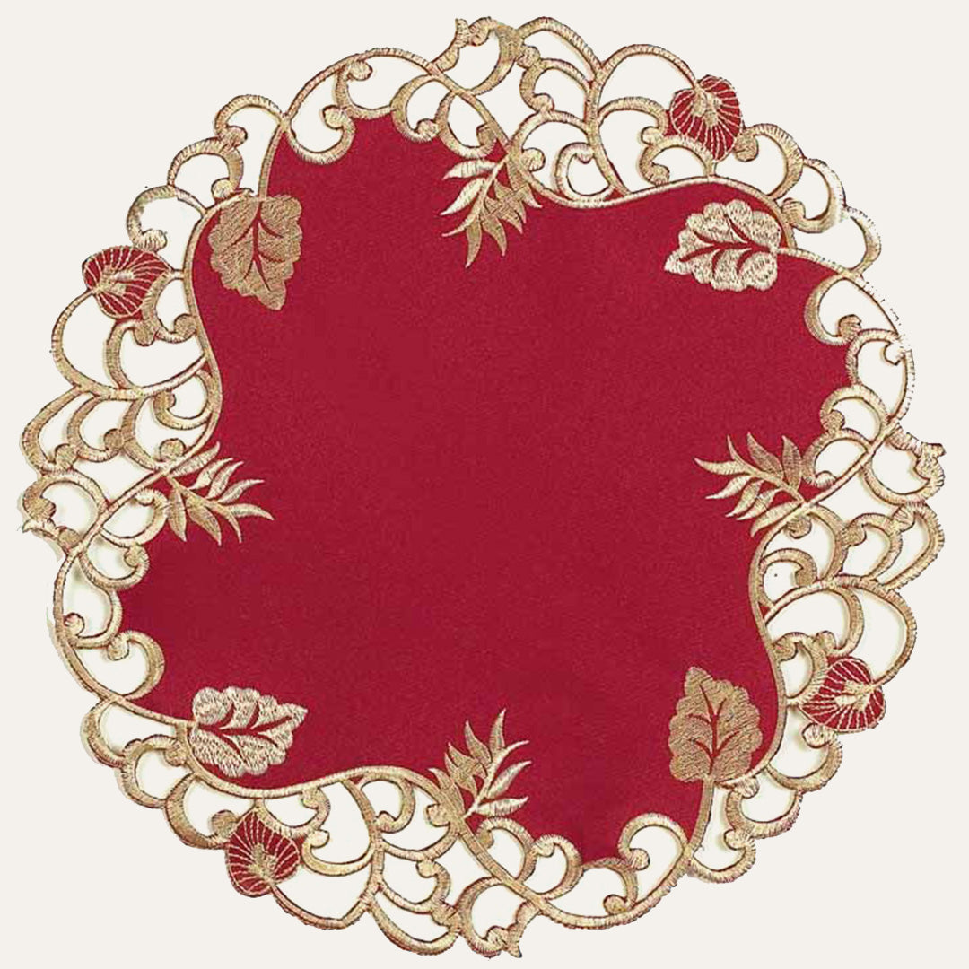 Royal Garnet – Burgundy Gold Table Doilies, Tarantino Collection Elegant Home Décor 15 inch