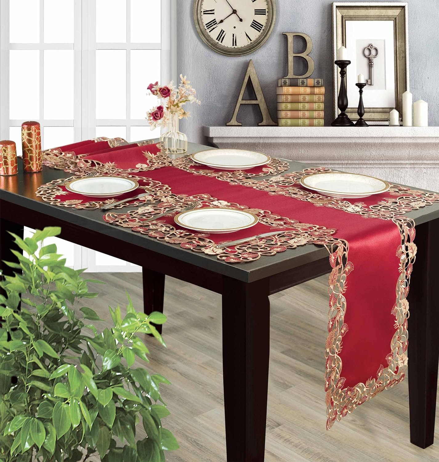 Royal Garnet – Burgundy Gold Table Placemats, Tarantino Collection Elegant Dining Décor 12*18 inch