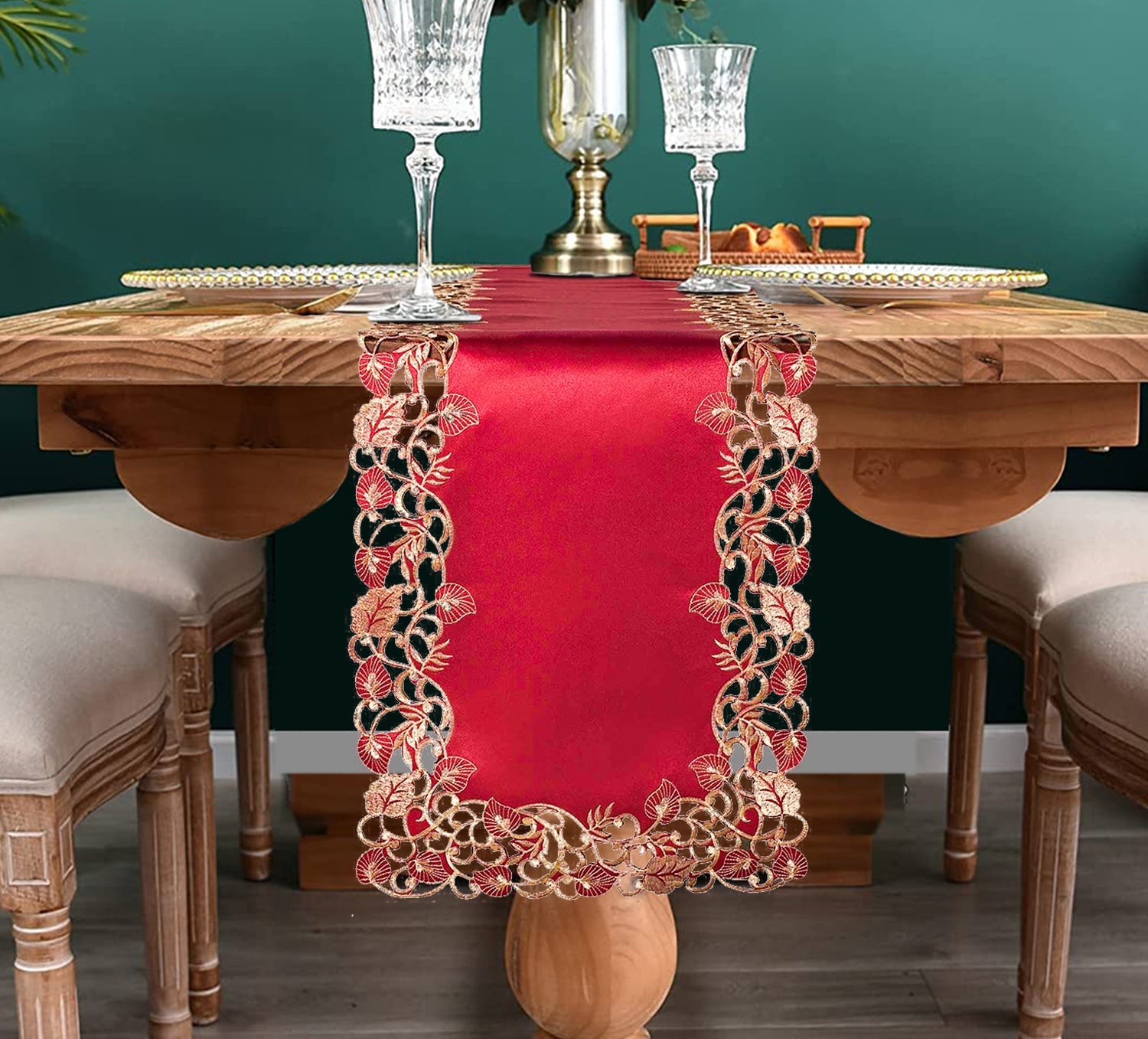 Royal Garnet – Burgundy Gold Table Runner, Tarantino Collection Elegant Home Décor 14*108 inch