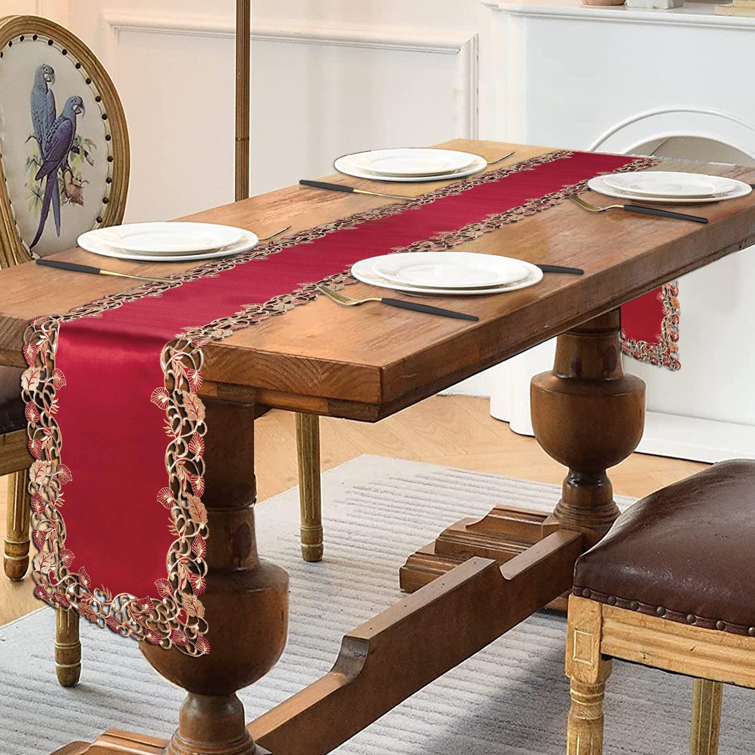 Royal Garnet – Burgundy Gold Table Runner, Tarantino Collection Elegant Home Décor 14*108 inch