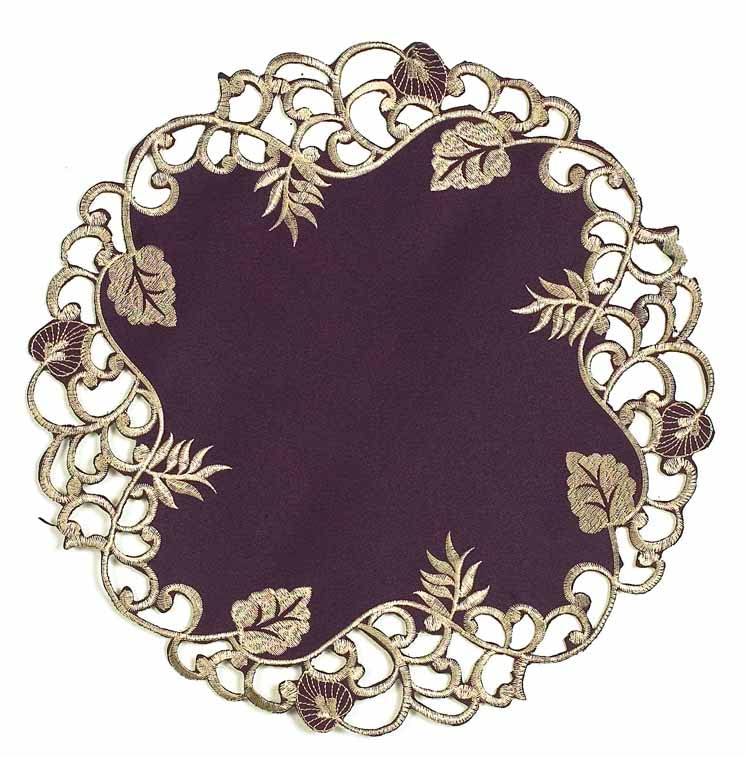 Velvet Plum – Plum Gold Table Doilies, Tarantino Collection Artistic Dining Décor 15 inch