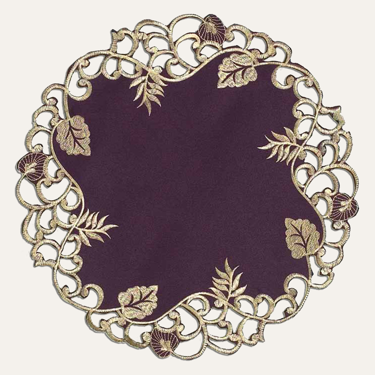 Velvet Plum – Plum Gold Table Doilies, Tarantino Collection Artistic Dining Décor 15 inch