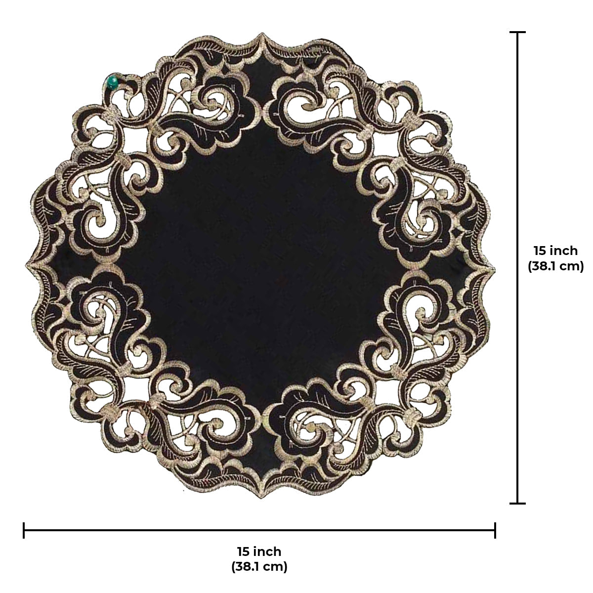 Noir Luxe – Black Gold Table Doilies, Granada Collection Modern Decorative Runner 15 inch