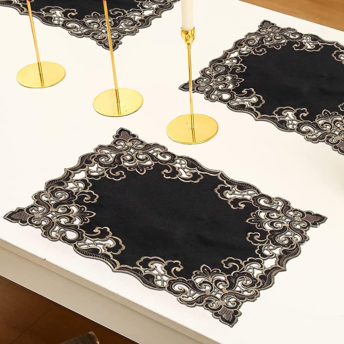 Noir Luxe – Black Gold Table Placemats, Granada Collection Modern Dining Décor 12*18 inch