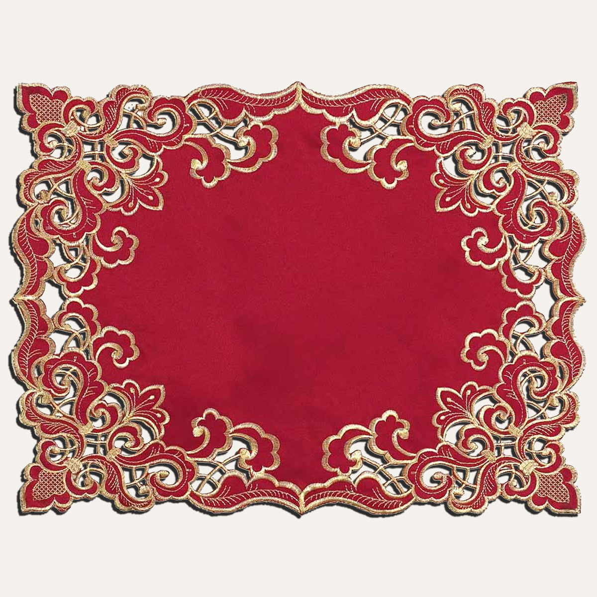 Crimson Glow – Burgundy Gold Table Placemats, Granada Collection Elegant Dining Décor 12*18 inch