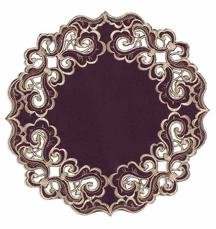 Plum Gold Doilies – Granada Collection 15 Inch Rustic Table Decor Embroidered Linens