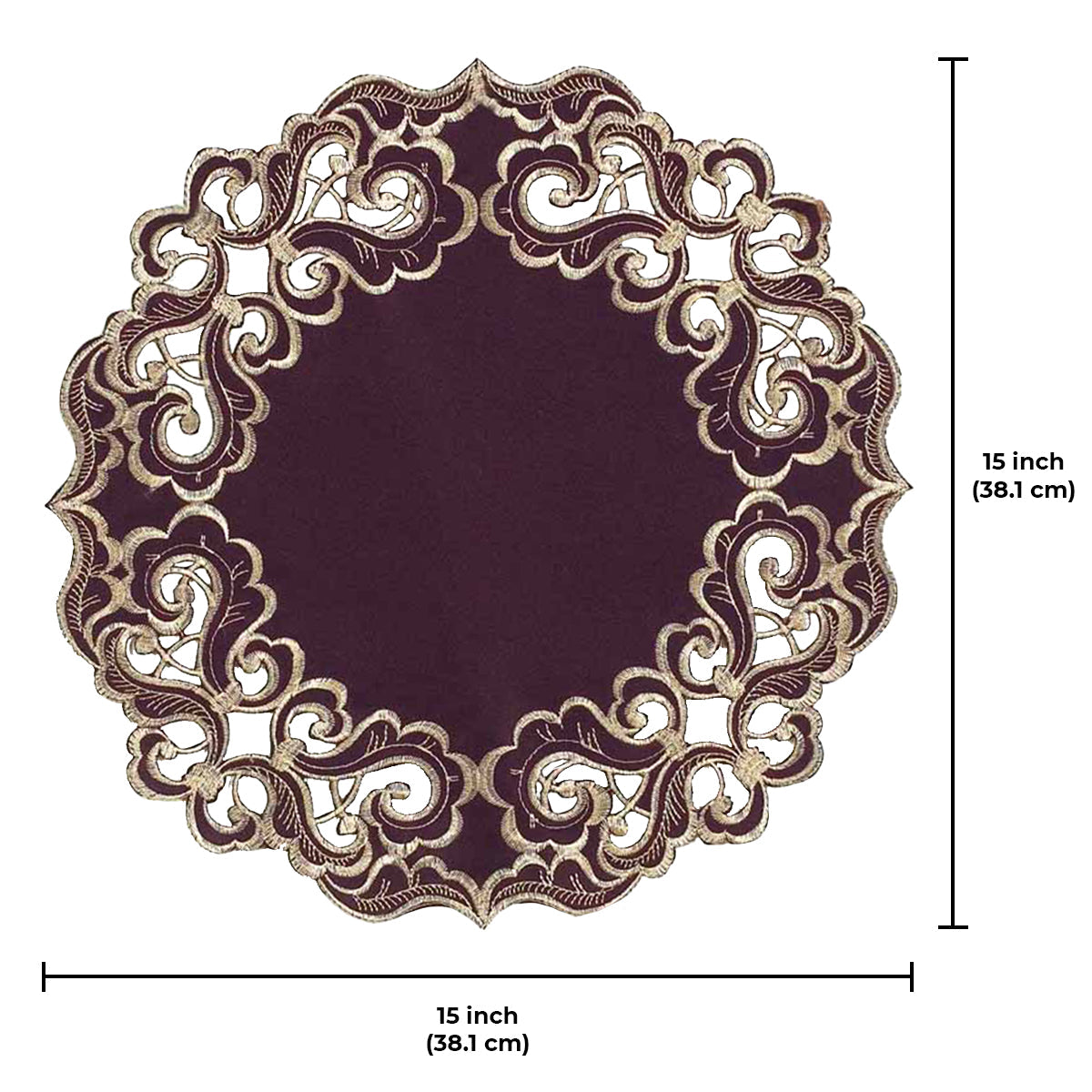 Amethyst Haze – Plum Gold Table Doilies, Granada Collection Artistic Table Décor 15 inch