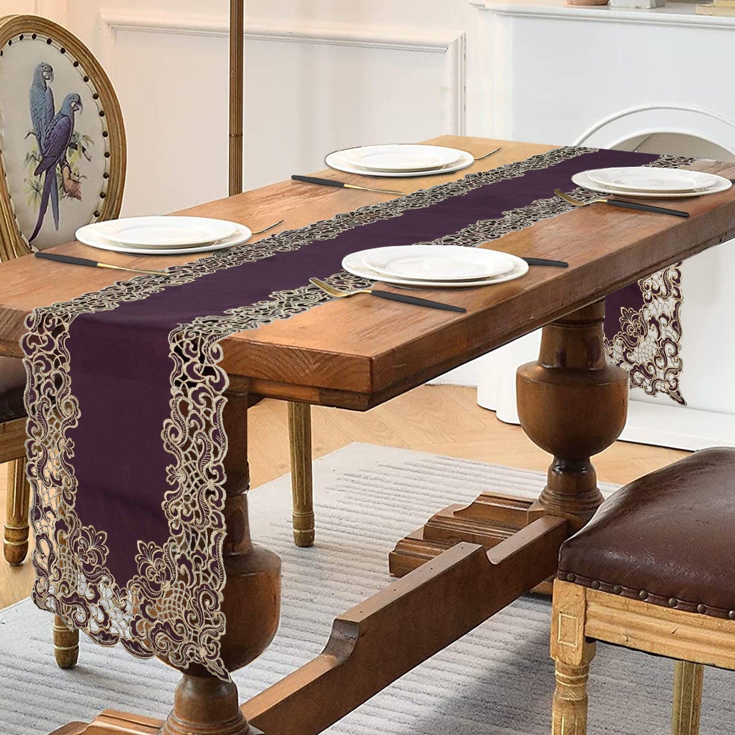 Amethyst Haze – Plum Gold Table Runner, Granada Collection Artistic Table Décor 14*108 inch