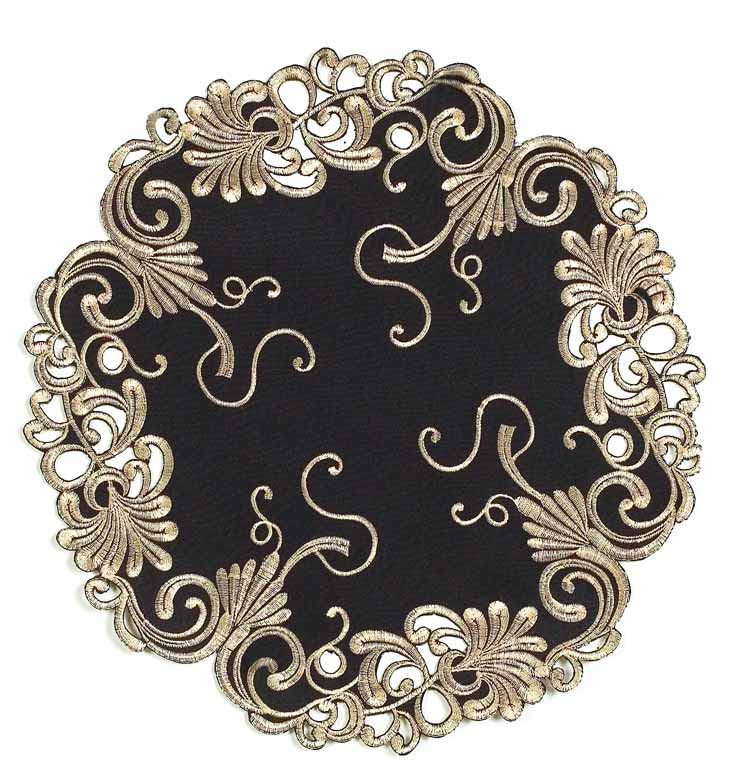 Golden Night – Black Gold Table Doilies, Chantelle Collection Decorative Home Accent 15 inch