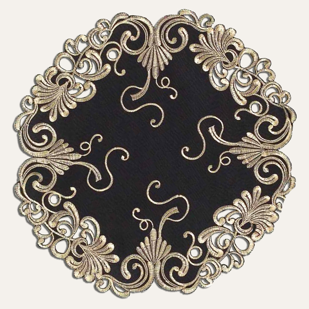 Golden Night – Black Gold Table Doilies, Chantelle Collection Decorative Home Accent 15 inch