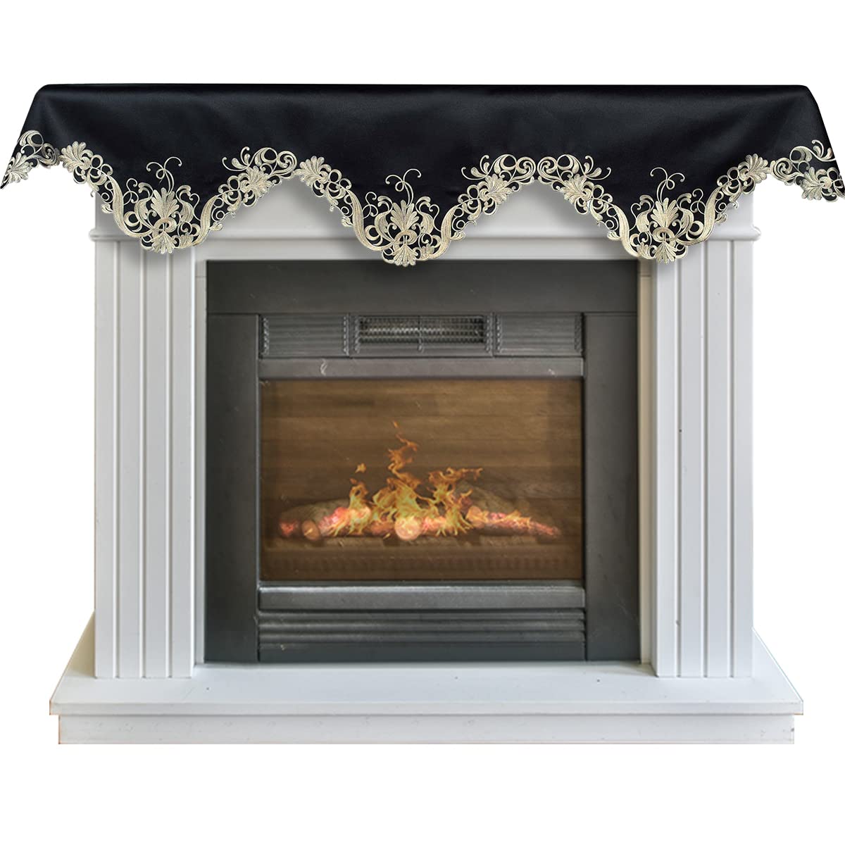 Golden Night – Black Gold Mantel Scarf, Chantelle Collection Elegant Decorative Home Décor 18*90 Inch